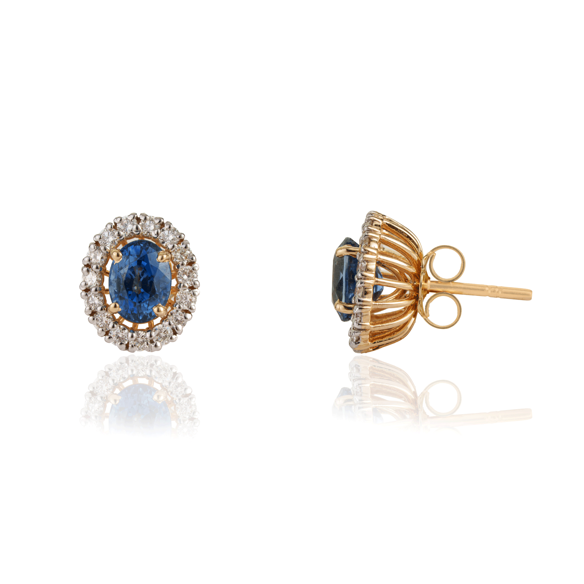 Blue Sapphire Diamond Halo Stud Earrings