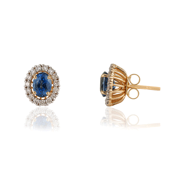Blue Sapphire Diamond Halo Stud Earrings