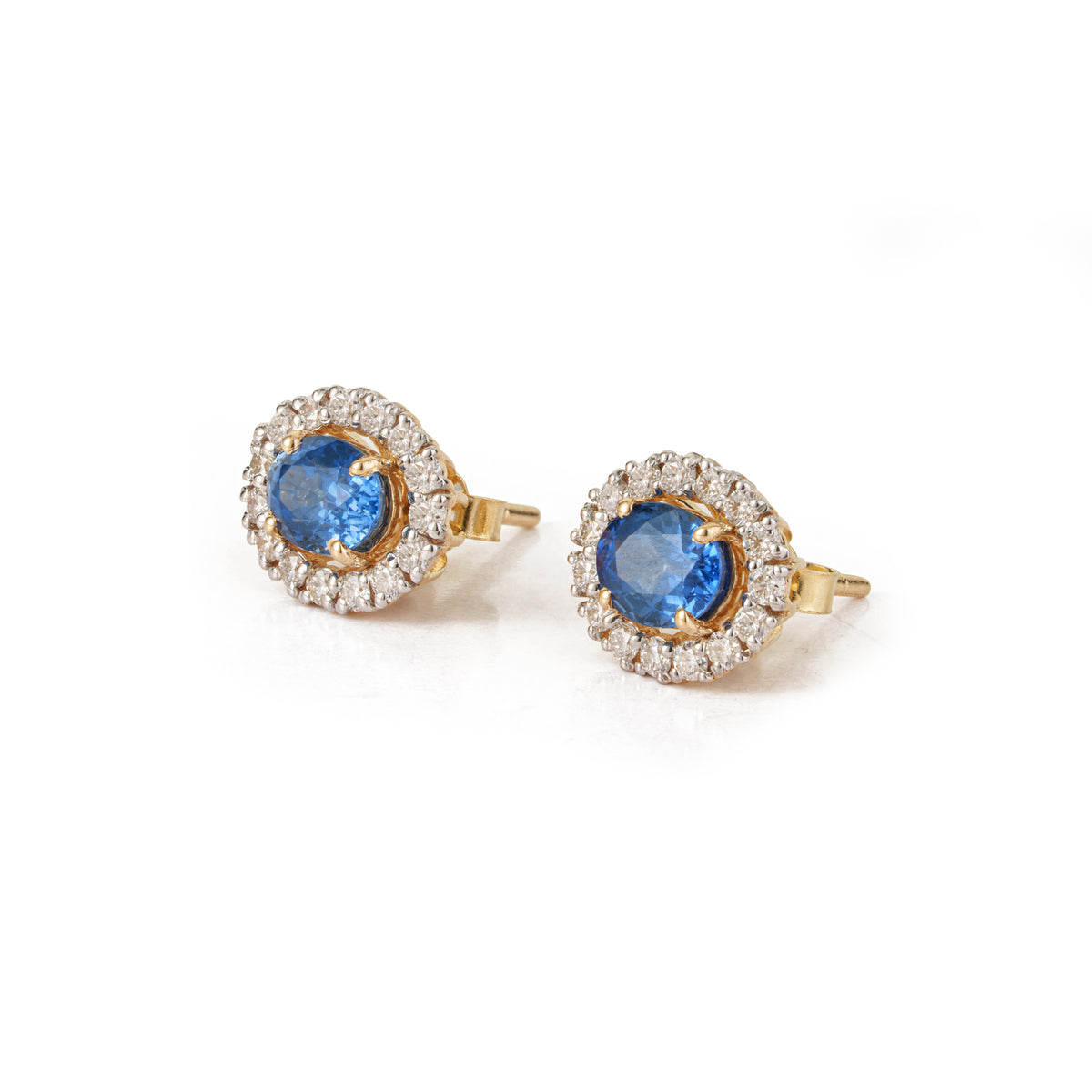 Blue Sapphire Diamond Halo Stud Earrings