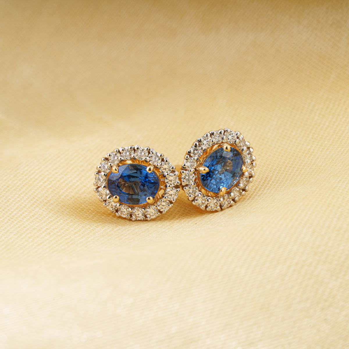 Blue Sapphire Diamond Halo Stud Earrings