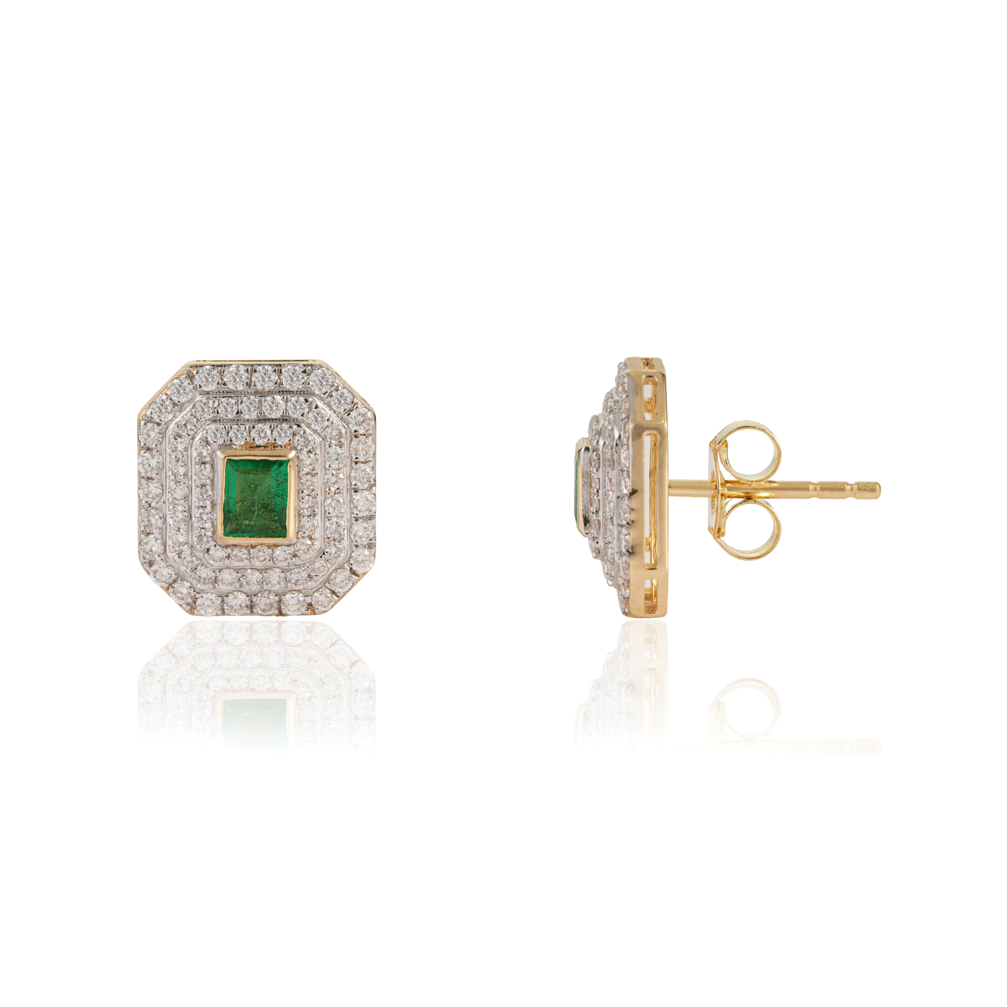 Emerald Diamond Stud Earrings
