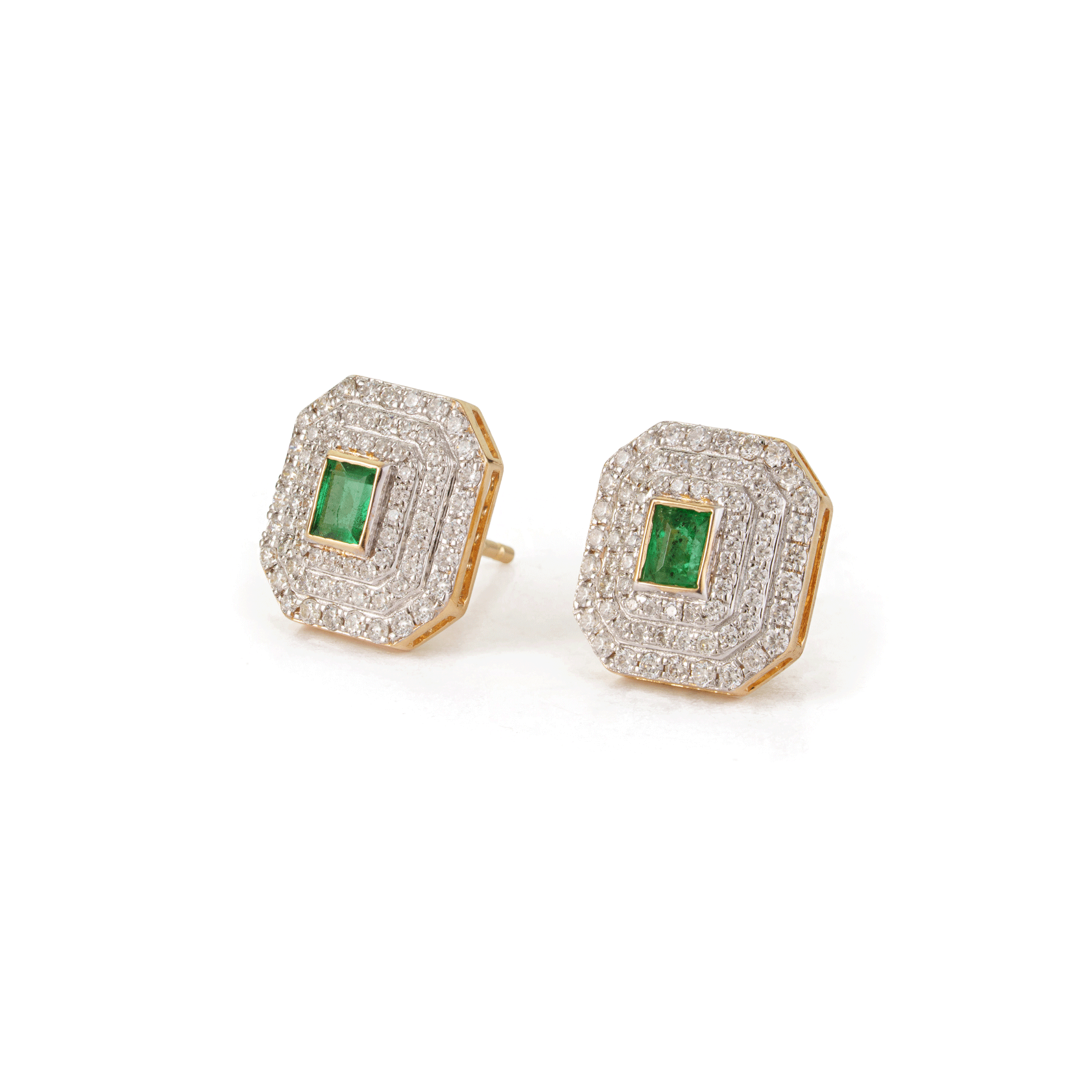 Emerald Diamond Stud Earrings
