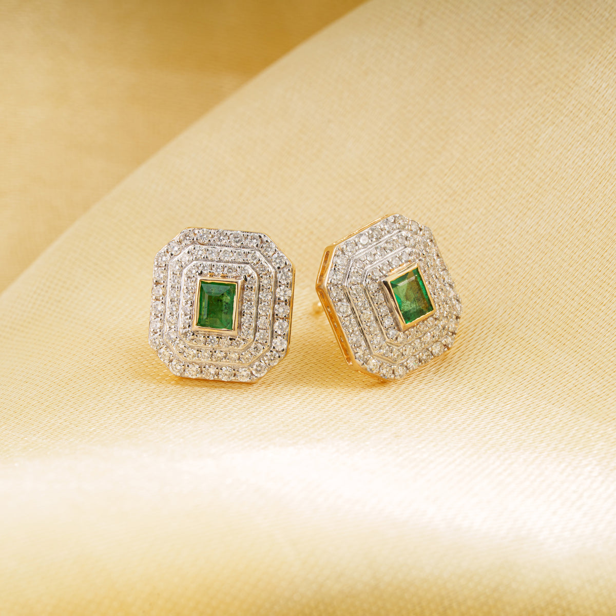 Emerald Diamond Stud Earrings