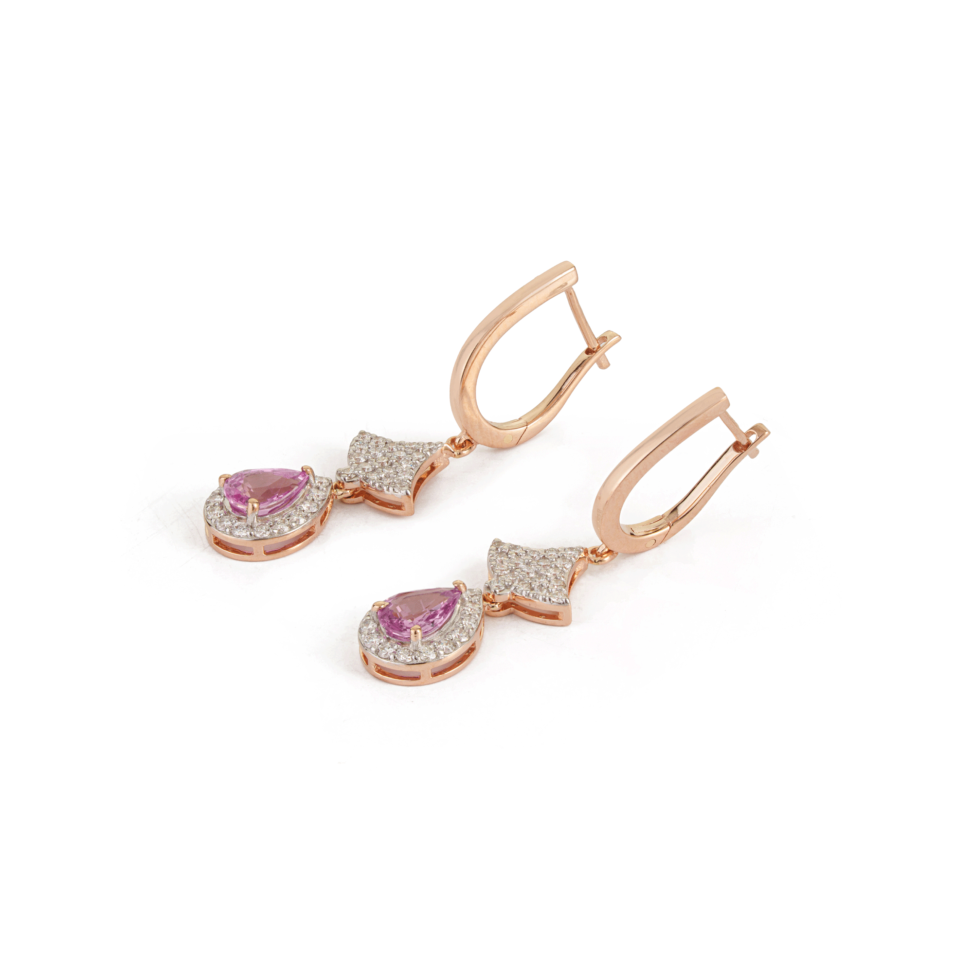Pink Sapphire Diamond Drop Earrings