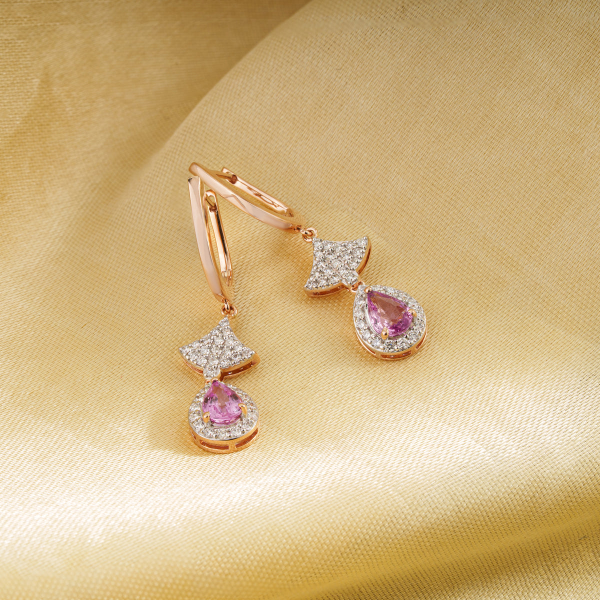 Pink Sapphire Diamond Drop Earrings