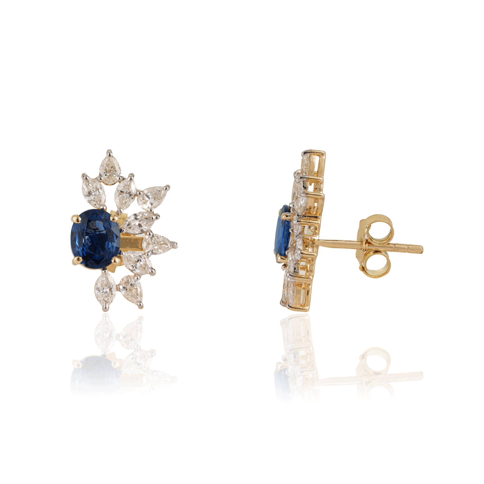 Blue Sapphire Diamond Stud Earrings