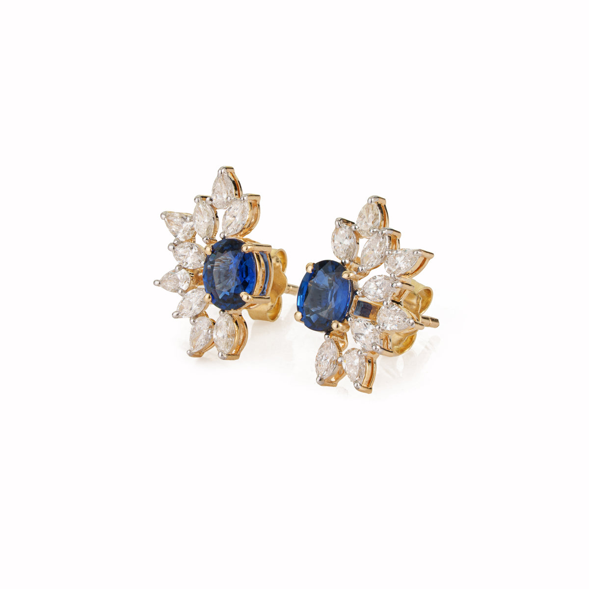Blue Sapphire Diamond Stud Earrings