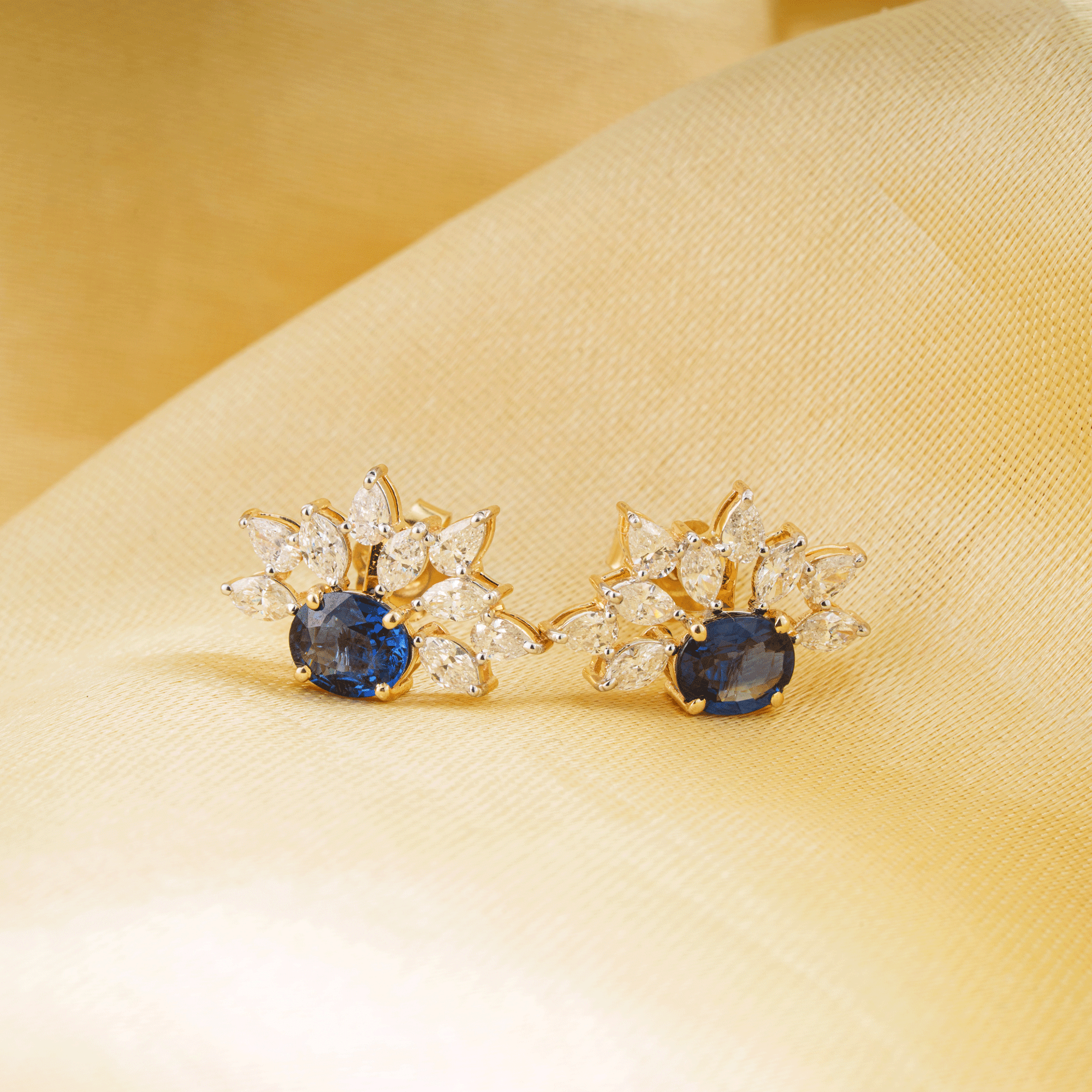 Blue Sapphire Diamond Stud Earrings