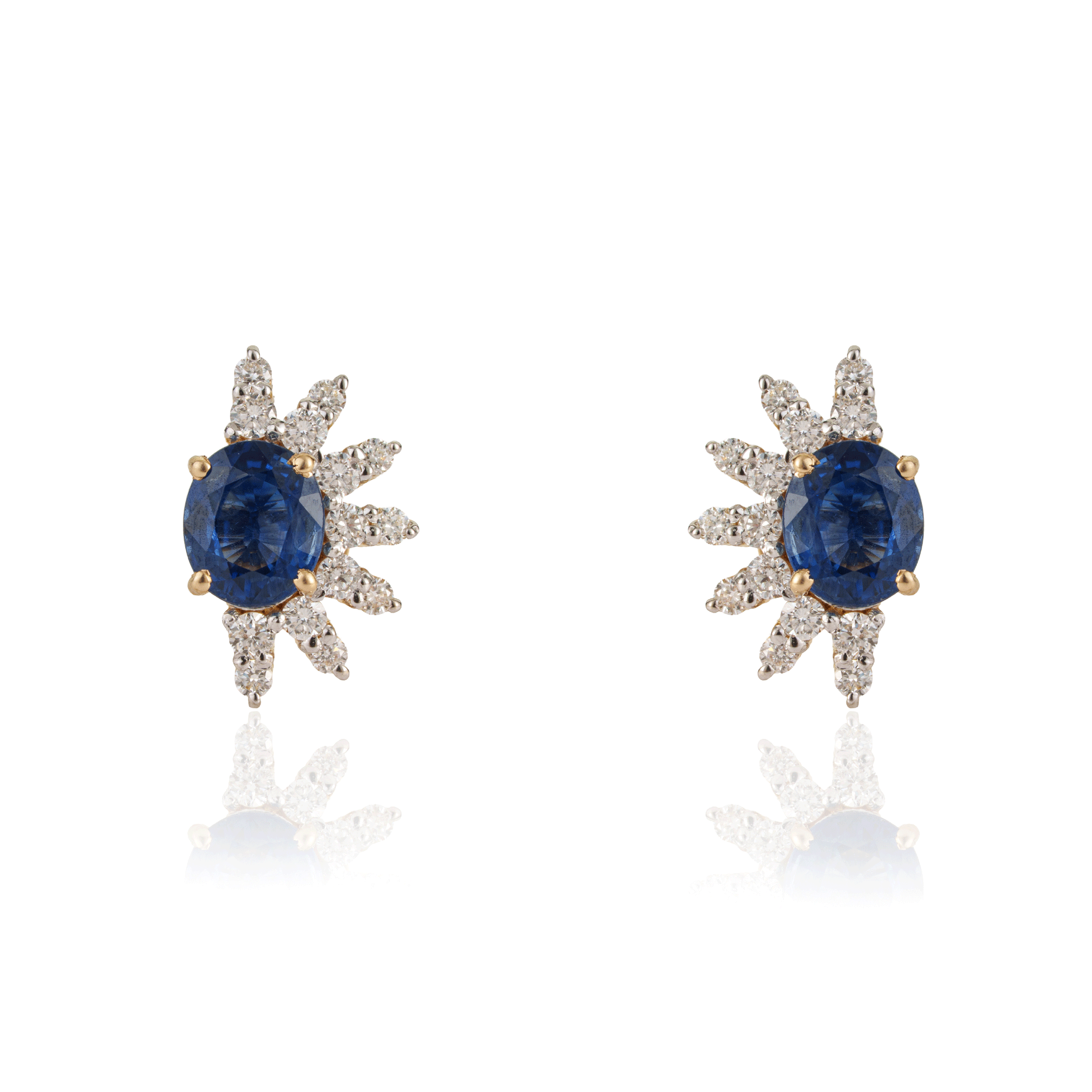 Blue Sapphire Diamond Sunburst Stud Earrings