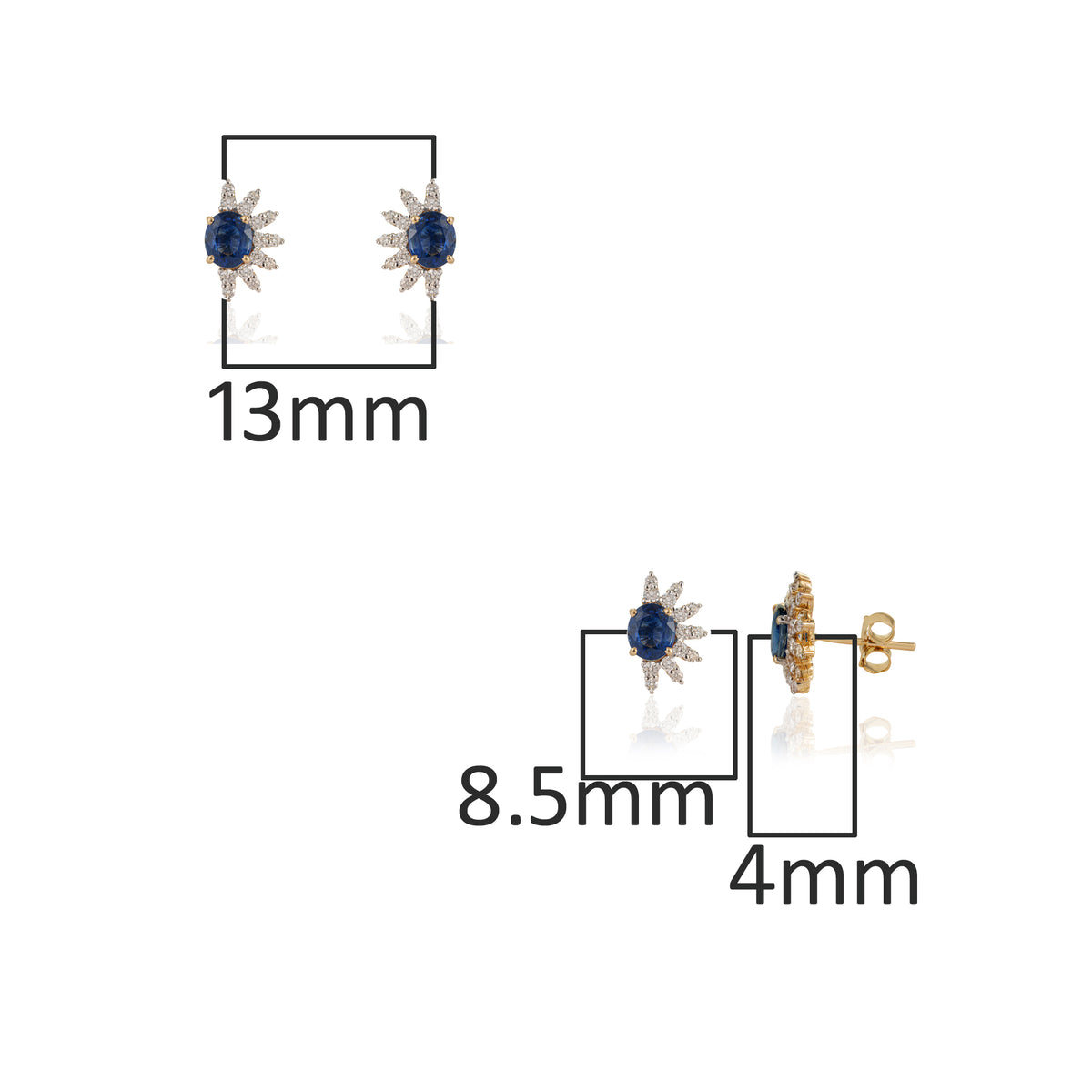 Blue Sapphire Diamond Sunburst Stud Earrings