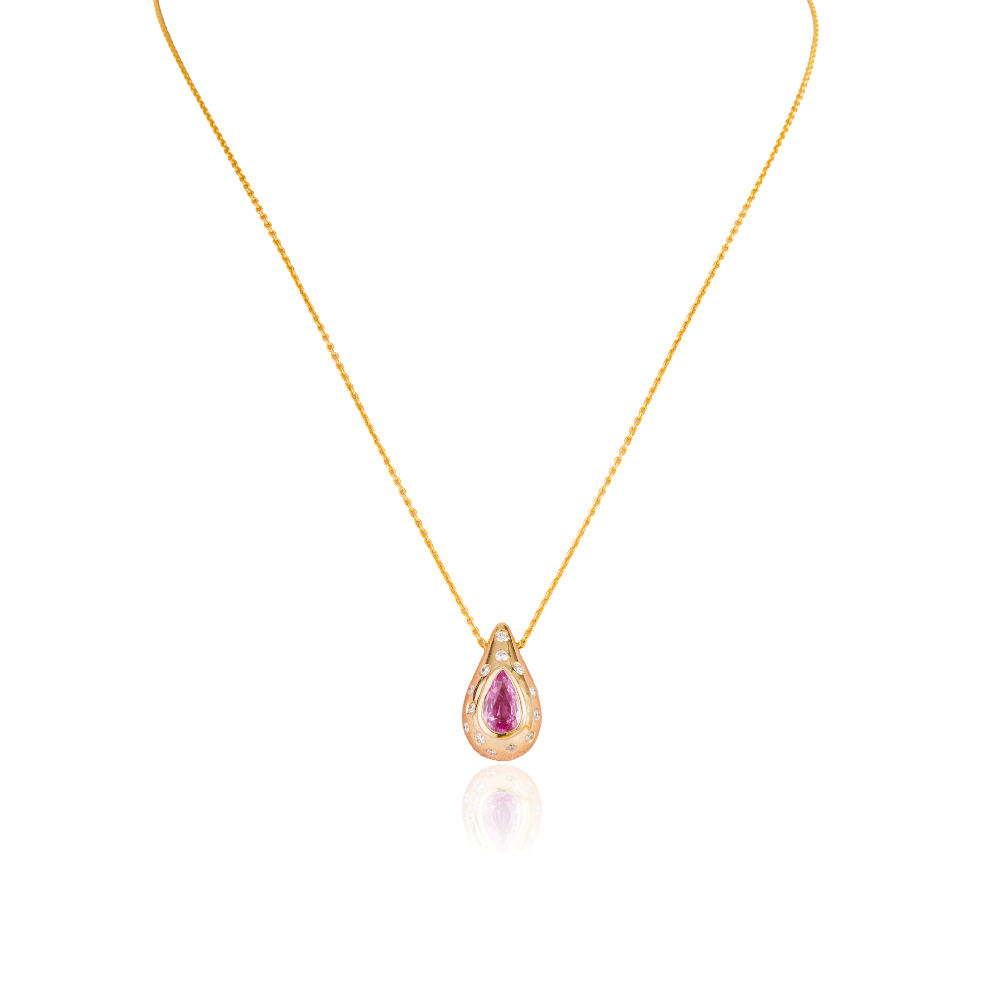 Pink Sapphire & Diamond Teardrop Pendant Necklace