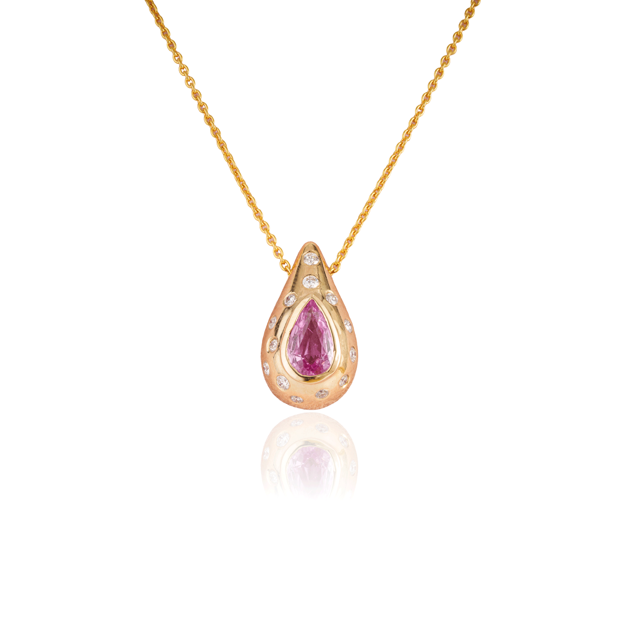 Pink Sapphire & Diamond Teardrop Pendant Necklace