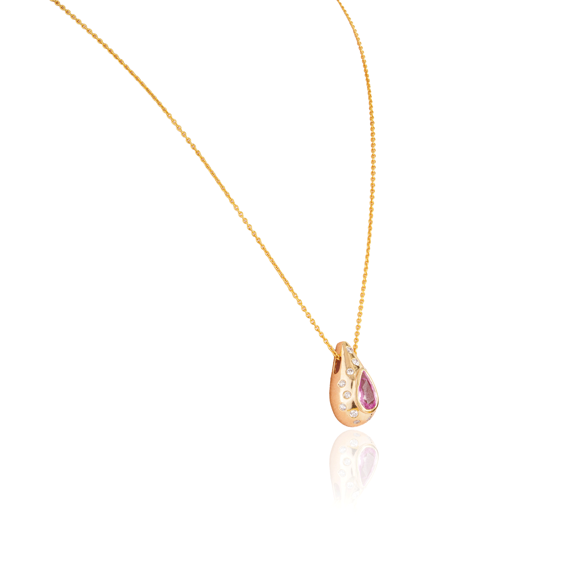 Pink Sapphire & Diamond Teardrop Pendant Necklace