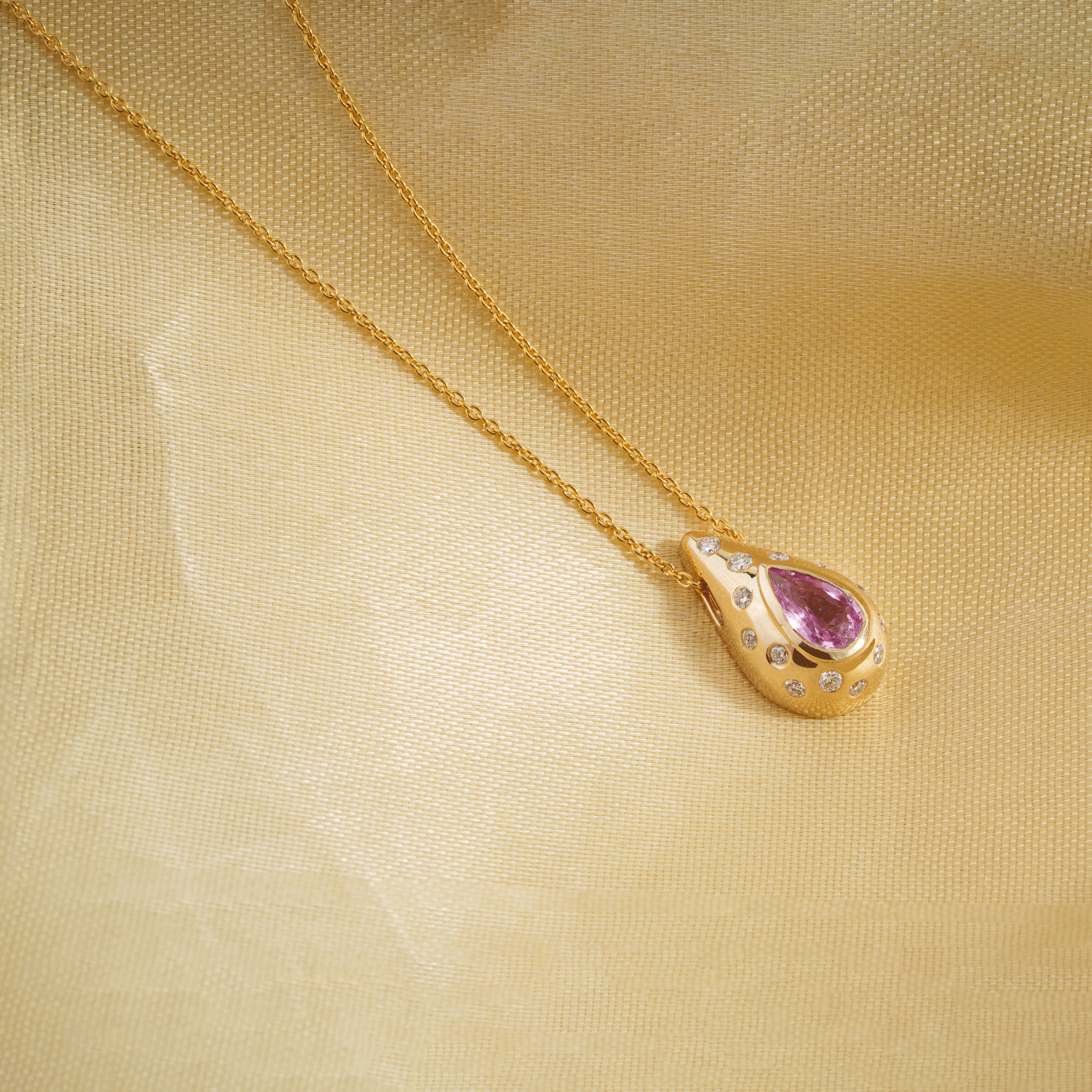 Pink Sapphire & Diamond Teardrop Pendant Necklace