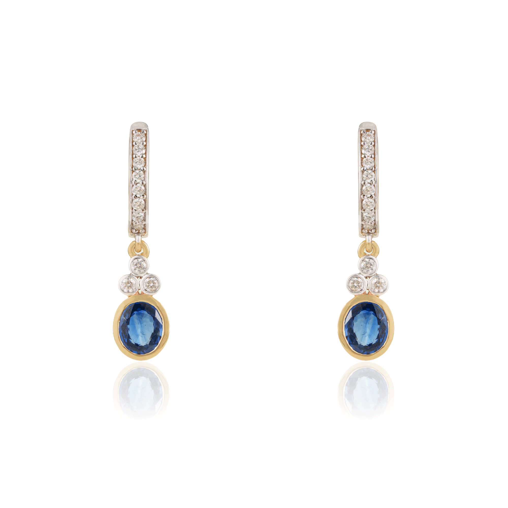 Blue Sapphire Diamond Drop Hoop Earrings
