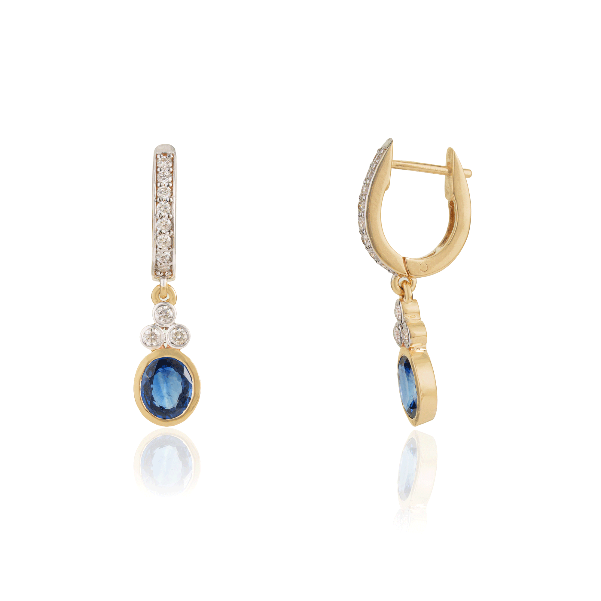 Blue Sapphire Diamond Drop Hoop Earrings