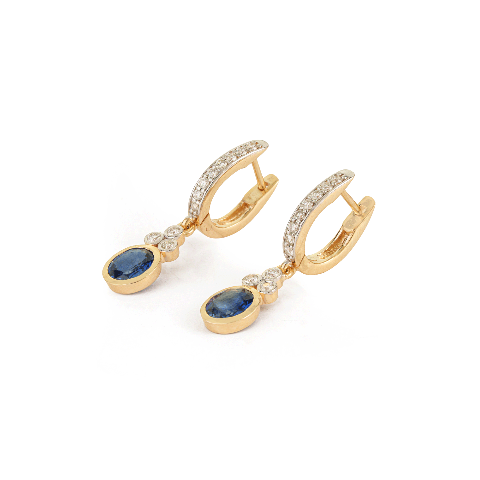 Blue Sapphire Diamond Drop Hoop Earrings