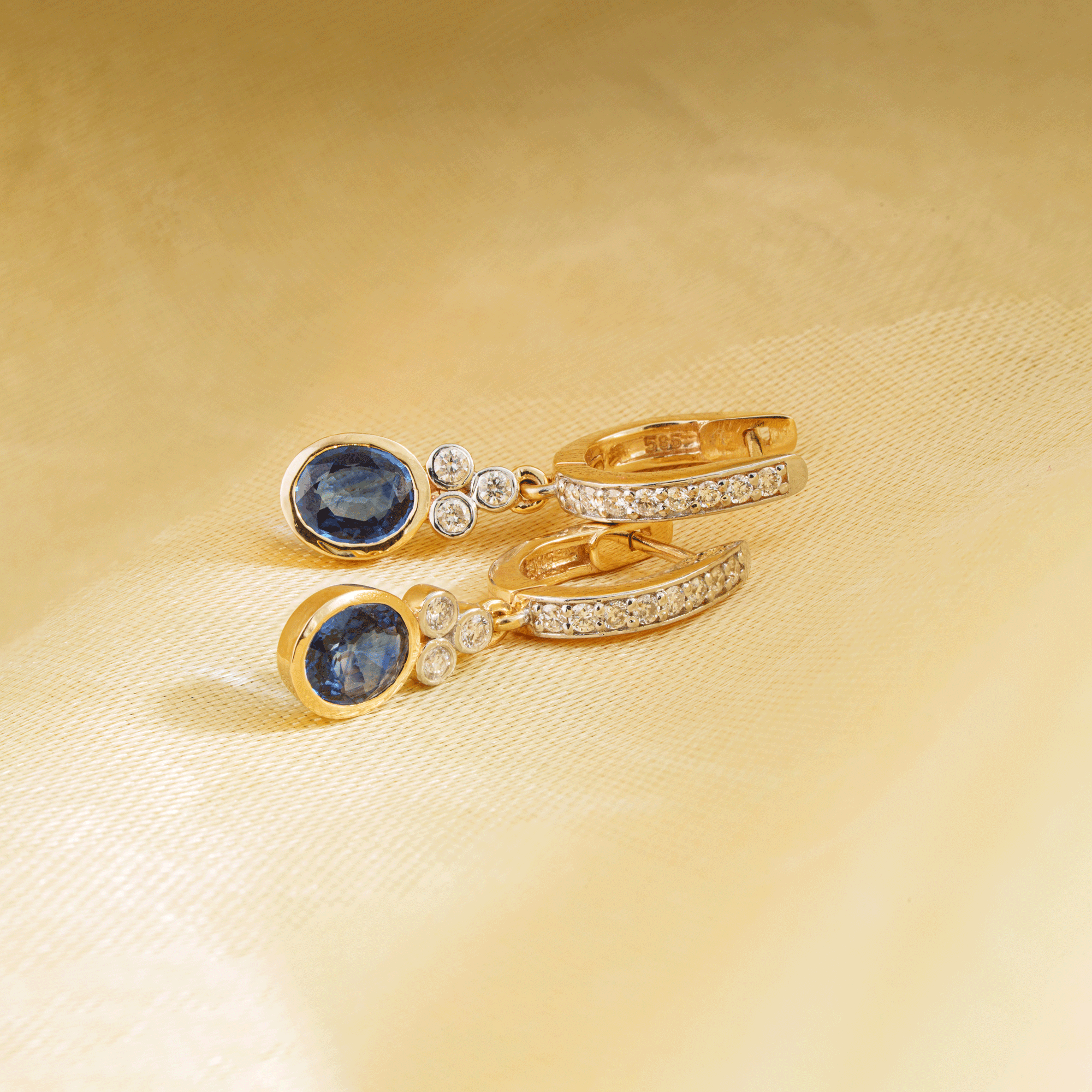 Blue Sapphire Diamond Drop Hoop Earrings
