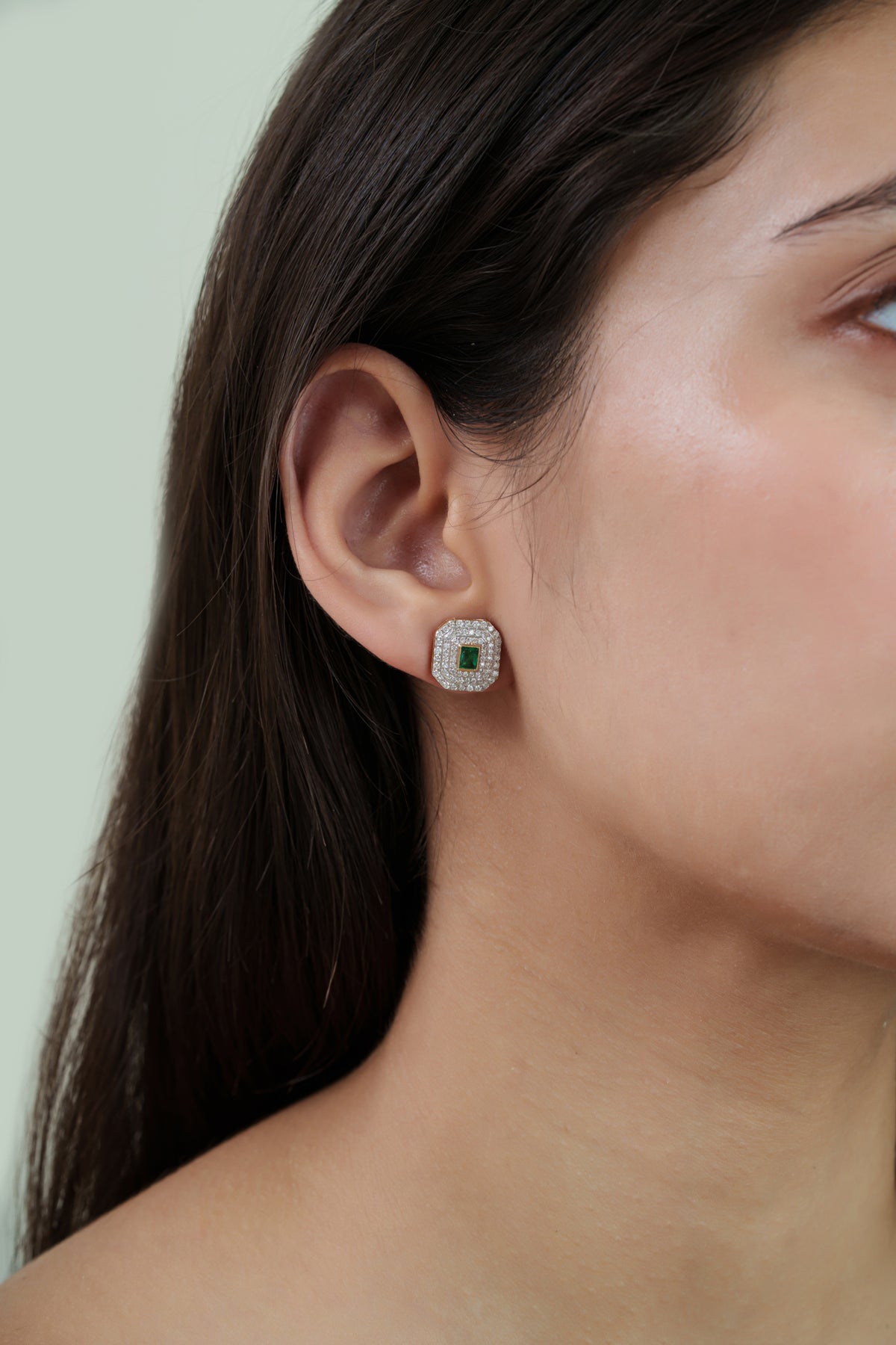 Emerald Diamond Stud Earrings