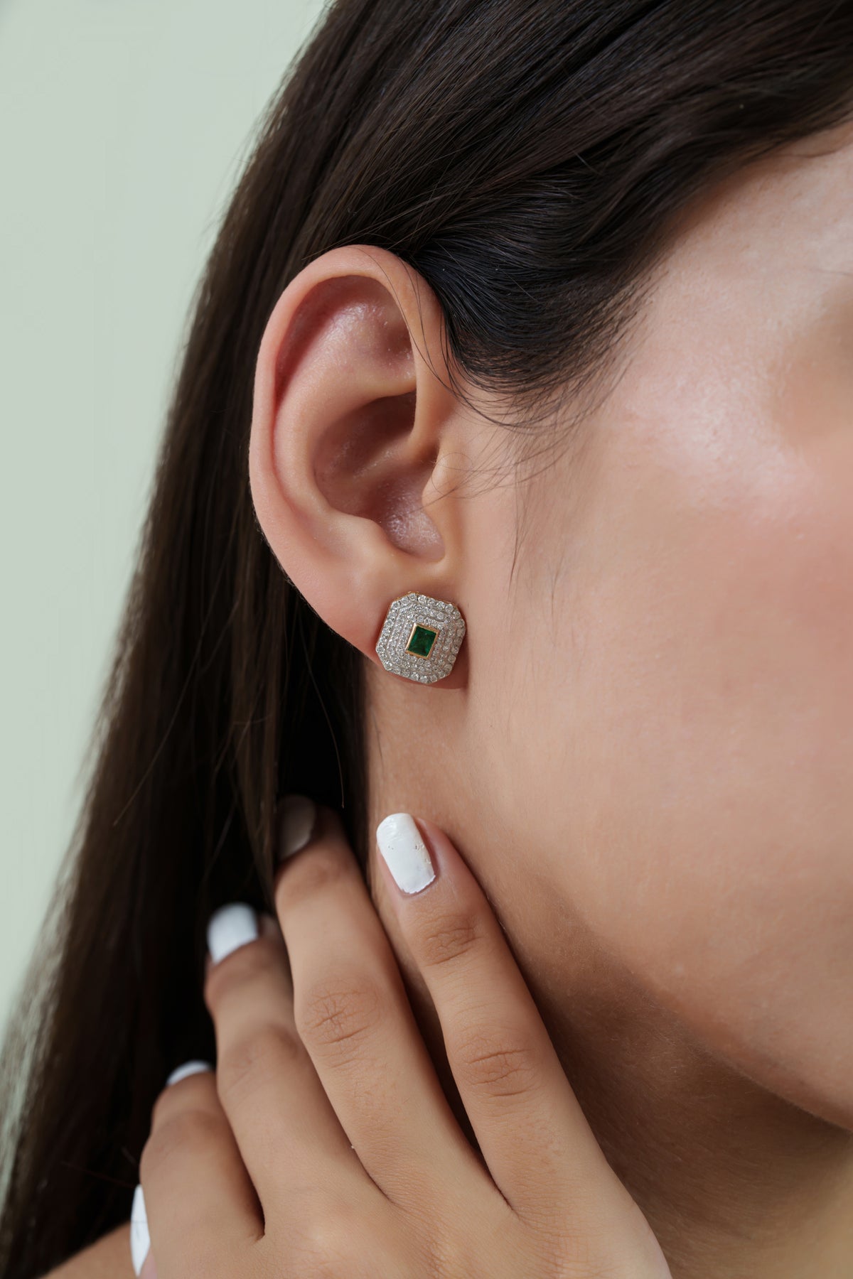 Emerald Diamond Stud Earrings