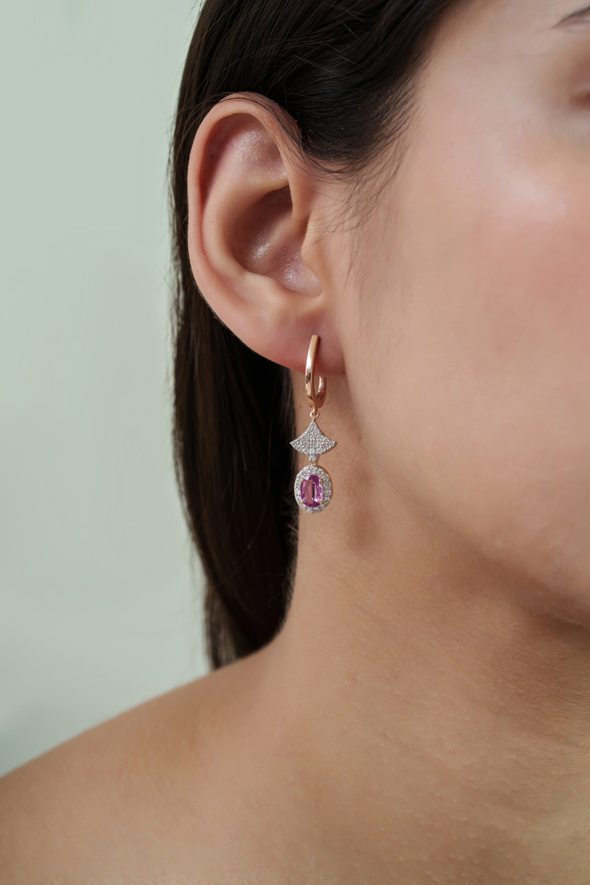 Pink Sapphire Diamond Drop Earrings