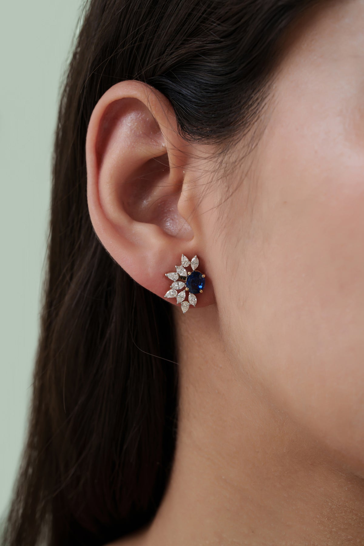 Blue Sapphire Diamond Stud Earrings