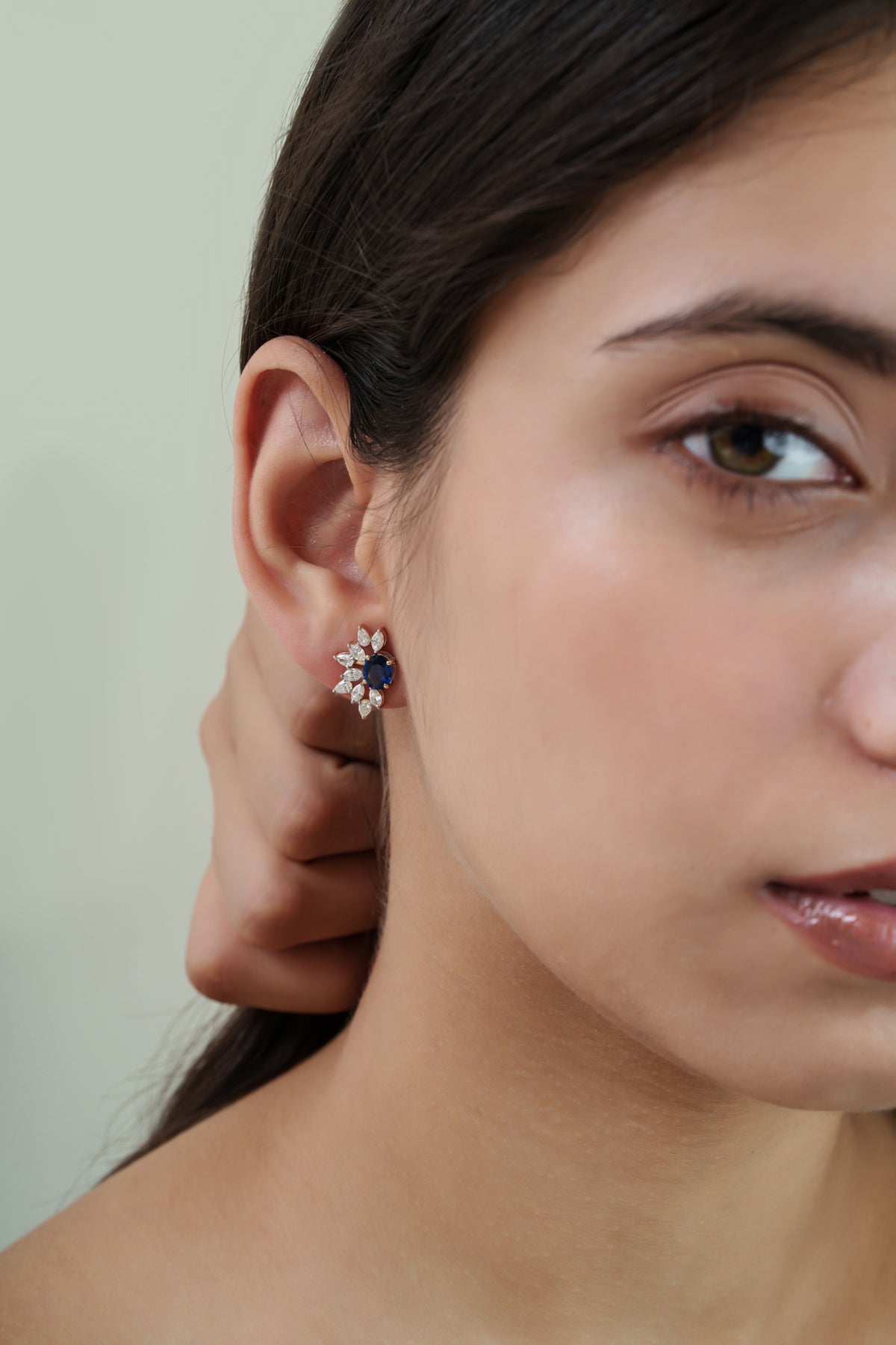 Blue Sapphire Diamond Stud Earrings