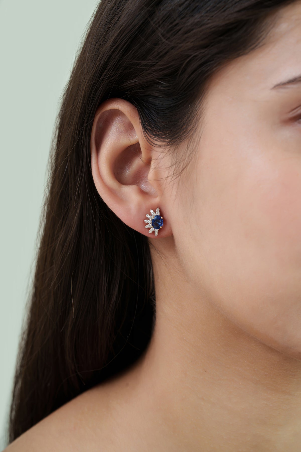 Blue Sapphire Diamond Sunburst Stud Earrings