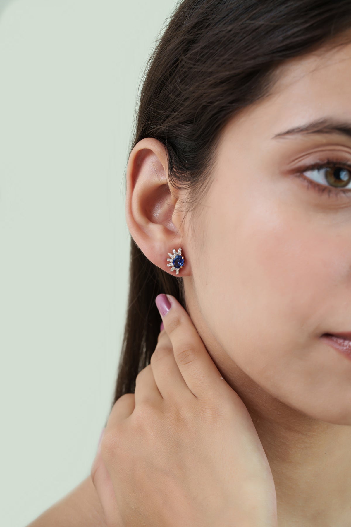 Blue Sapphire Diamond Sunburst Stud Earrings