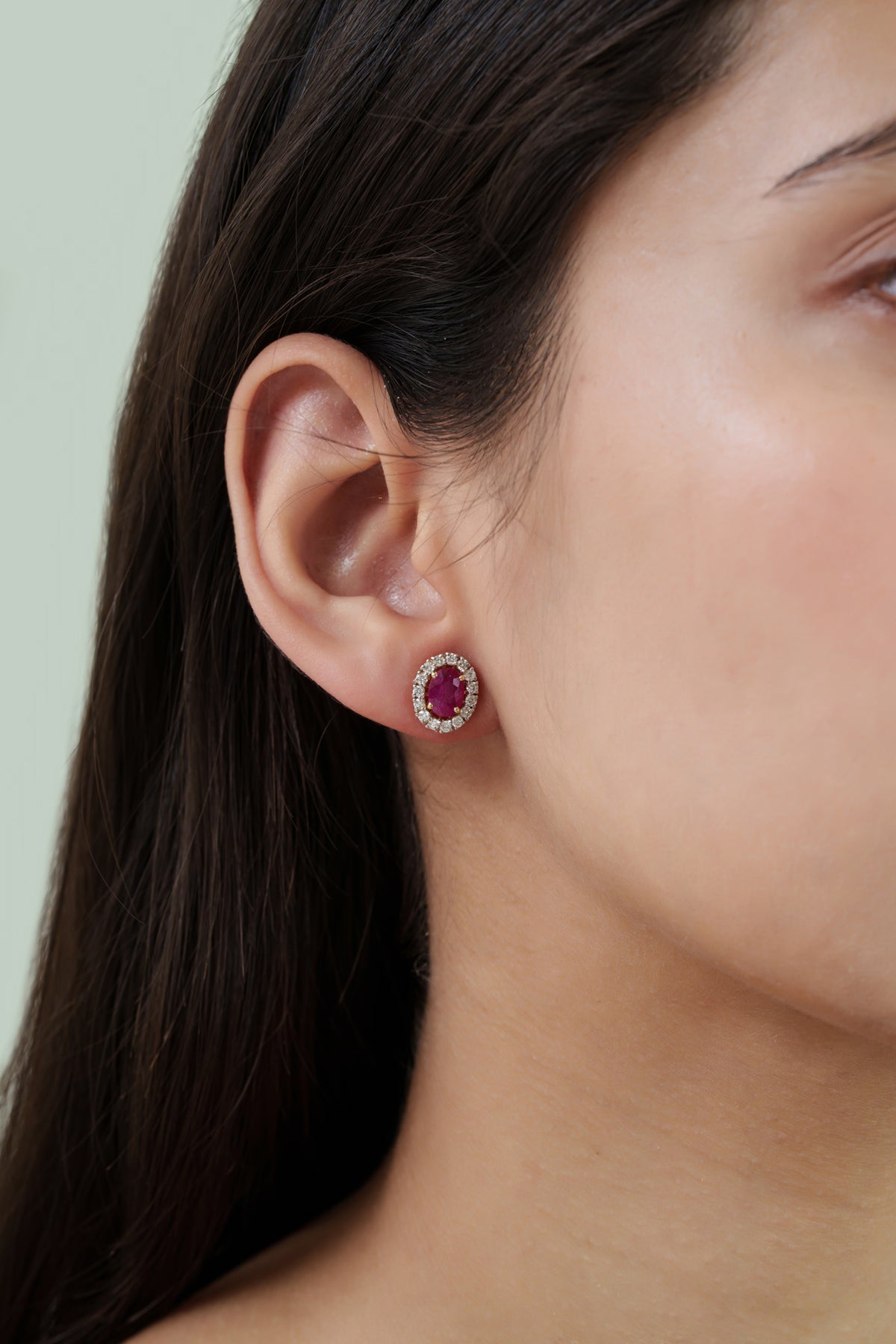 Ruby Diamond Halo Stud Earrings