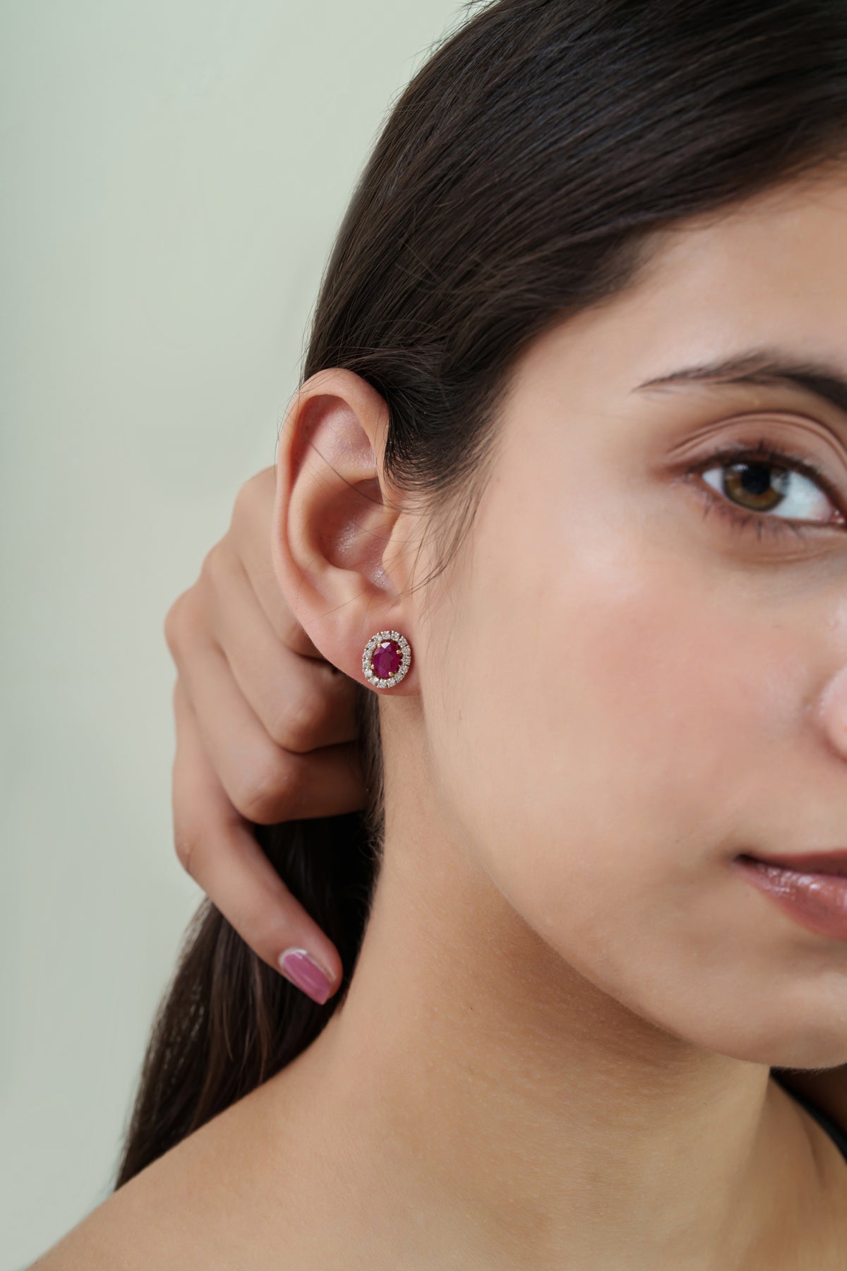 Ruby Diamond Halo Stud Earrings
