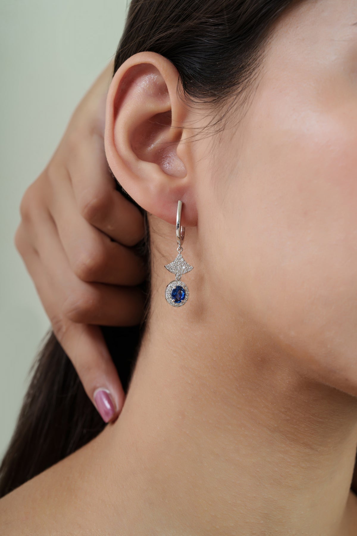 Blue Sapphire Diamond Drop Earrings