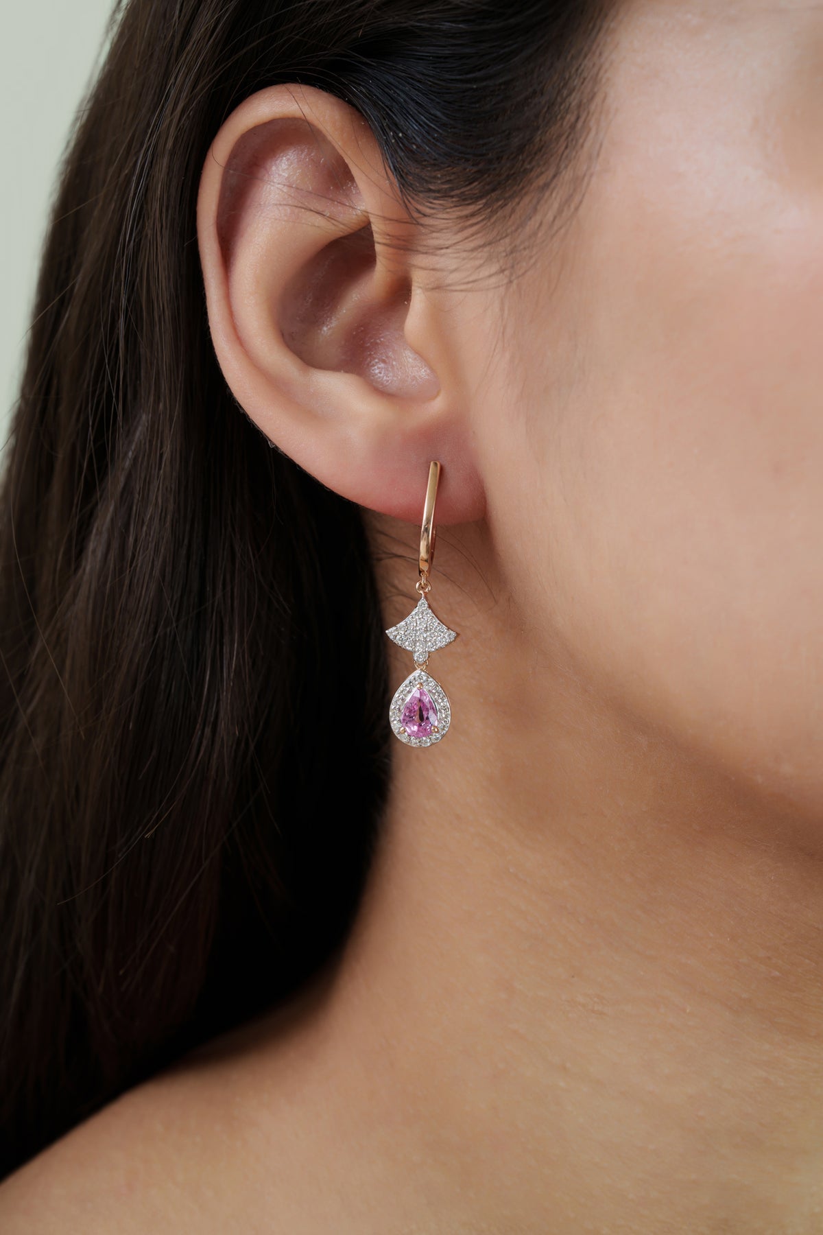 Pink Sapphire Diamond Drop Earrings