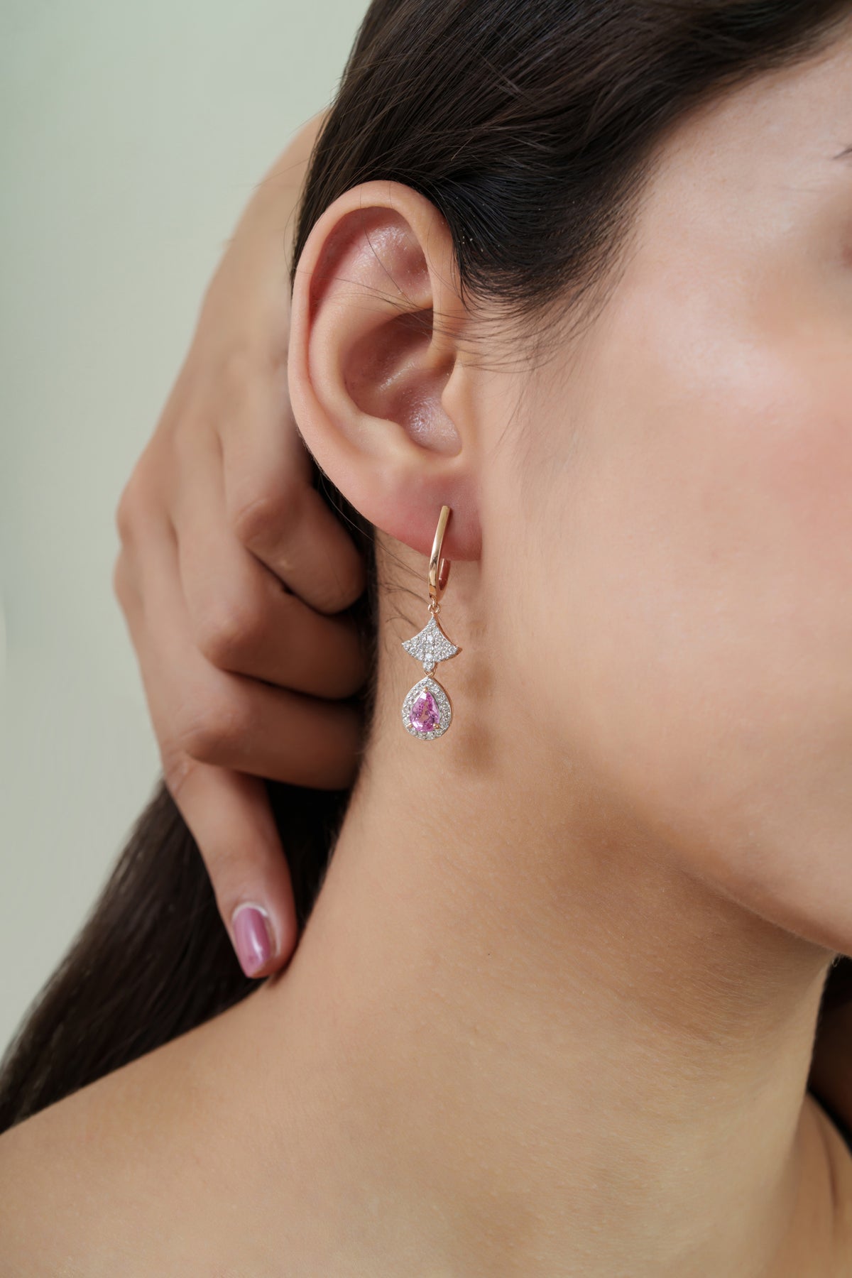 Pink Sapphire Diamond Drop Earrings