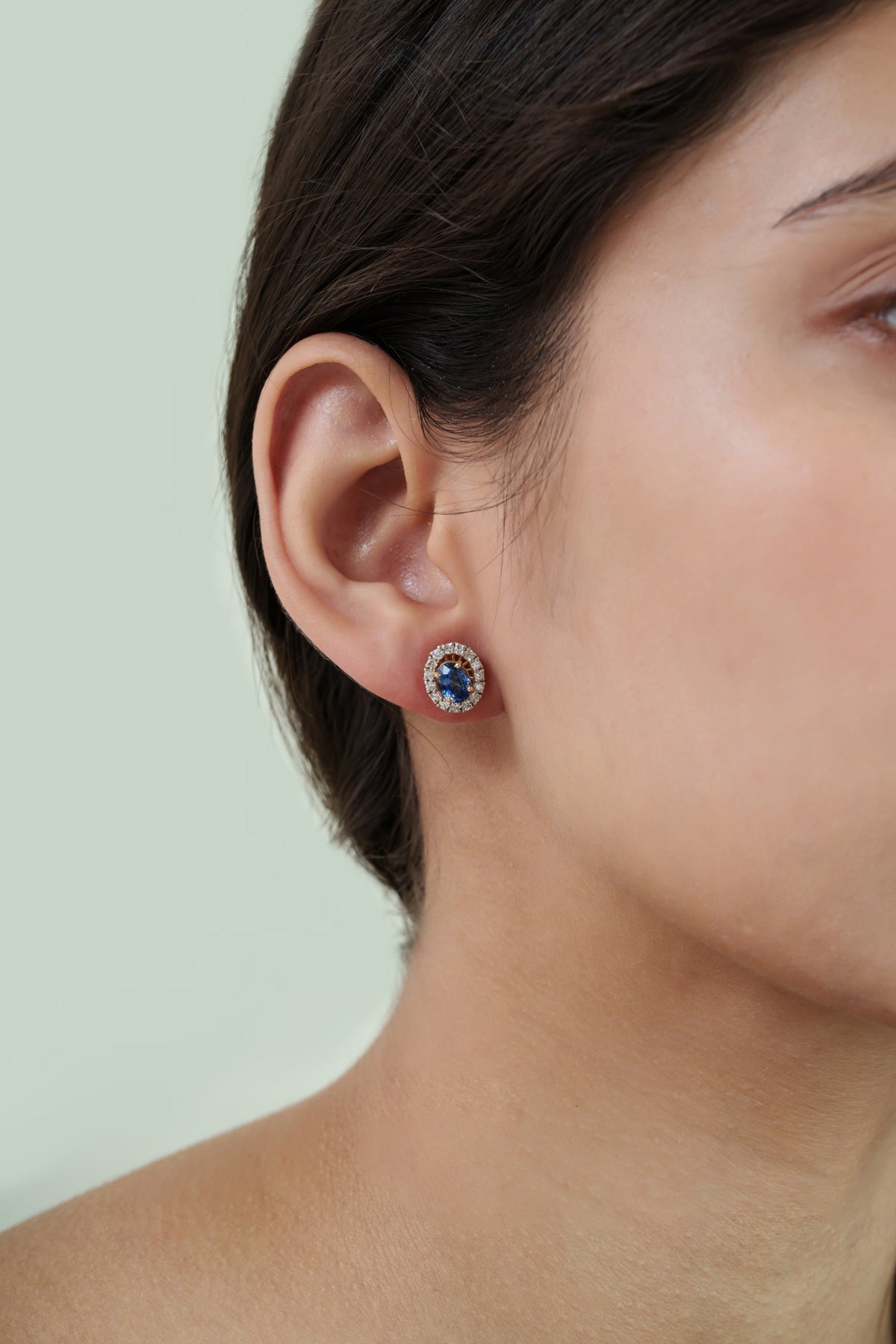 Blue Sapphire Diamond Halo Stud Earrings