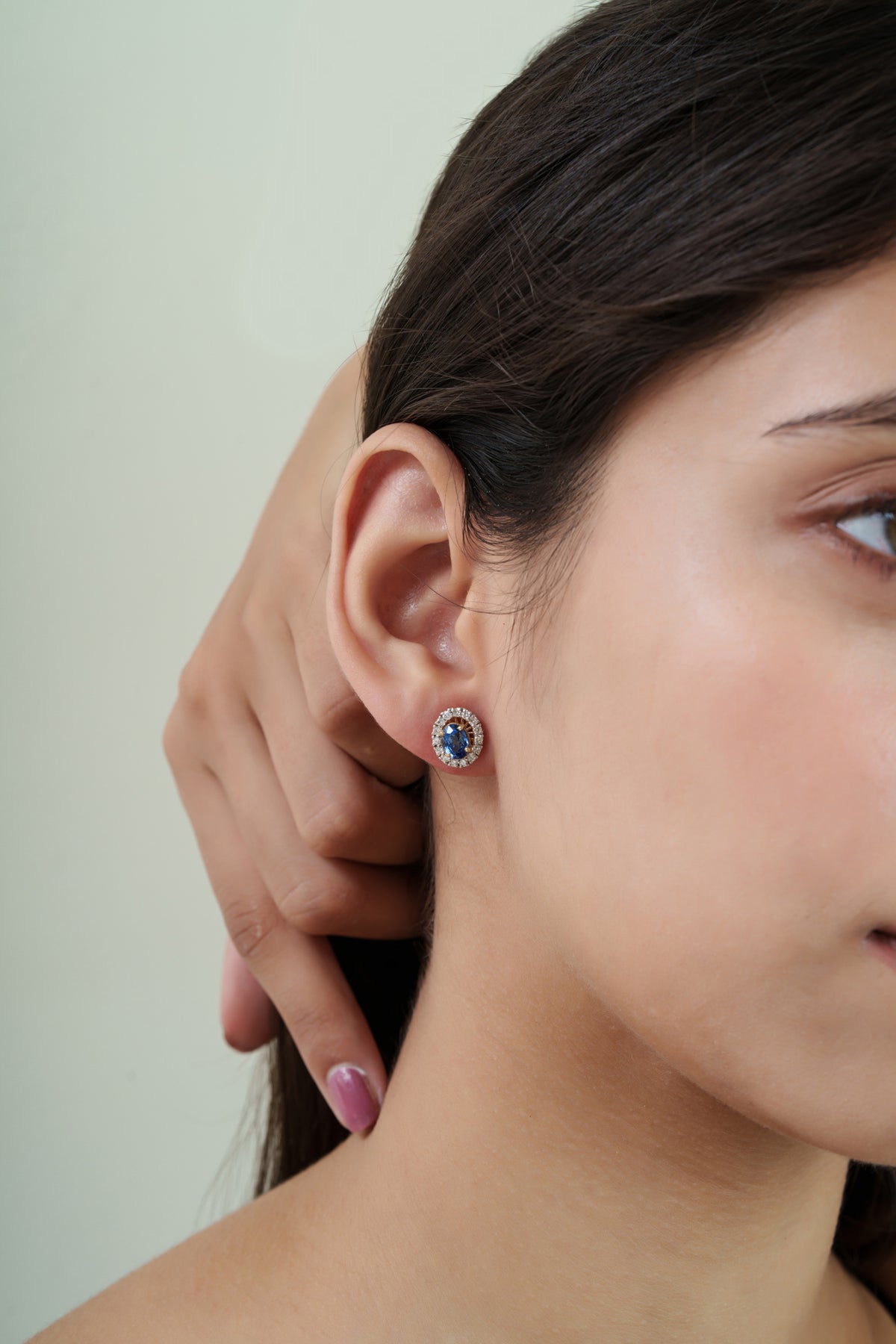 Blue Sapphire Diamond Halo Stud Earrings