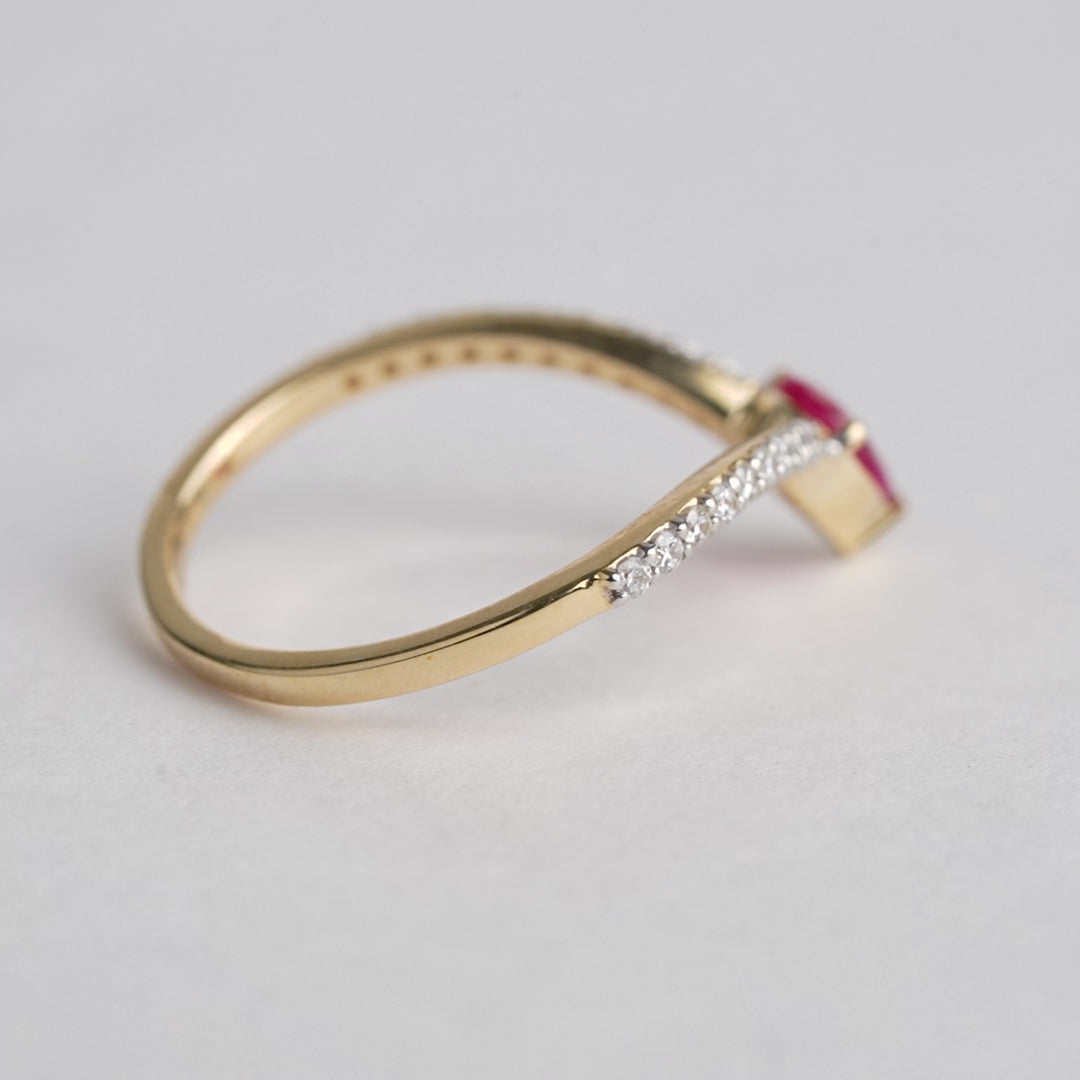 Pear Ruby Diamond Chevron Ring