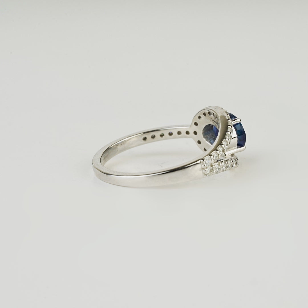 Blue Sapphire Diamond Split Shank Ring