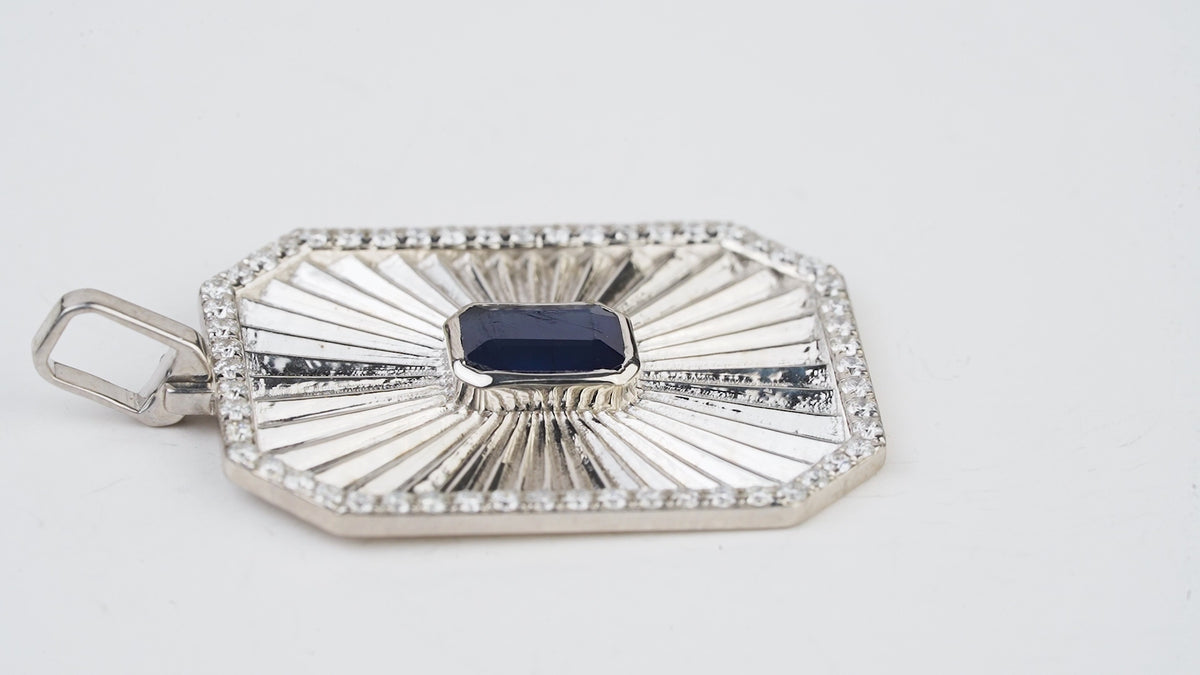 Blue Sapphire Diamond Halo Pendant