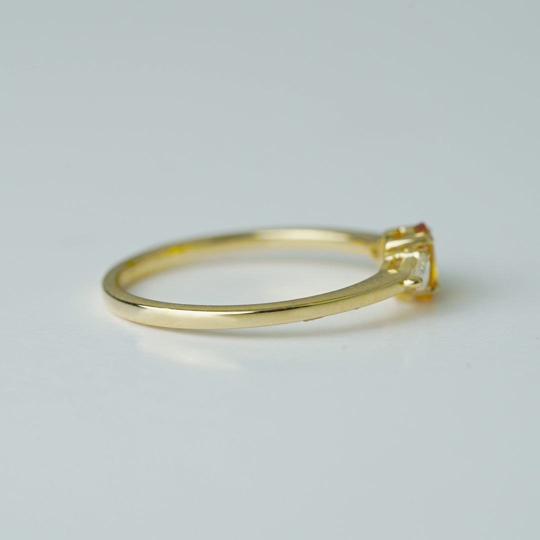 Yellow Sapphire & Pear Diamond Three Stone Ring