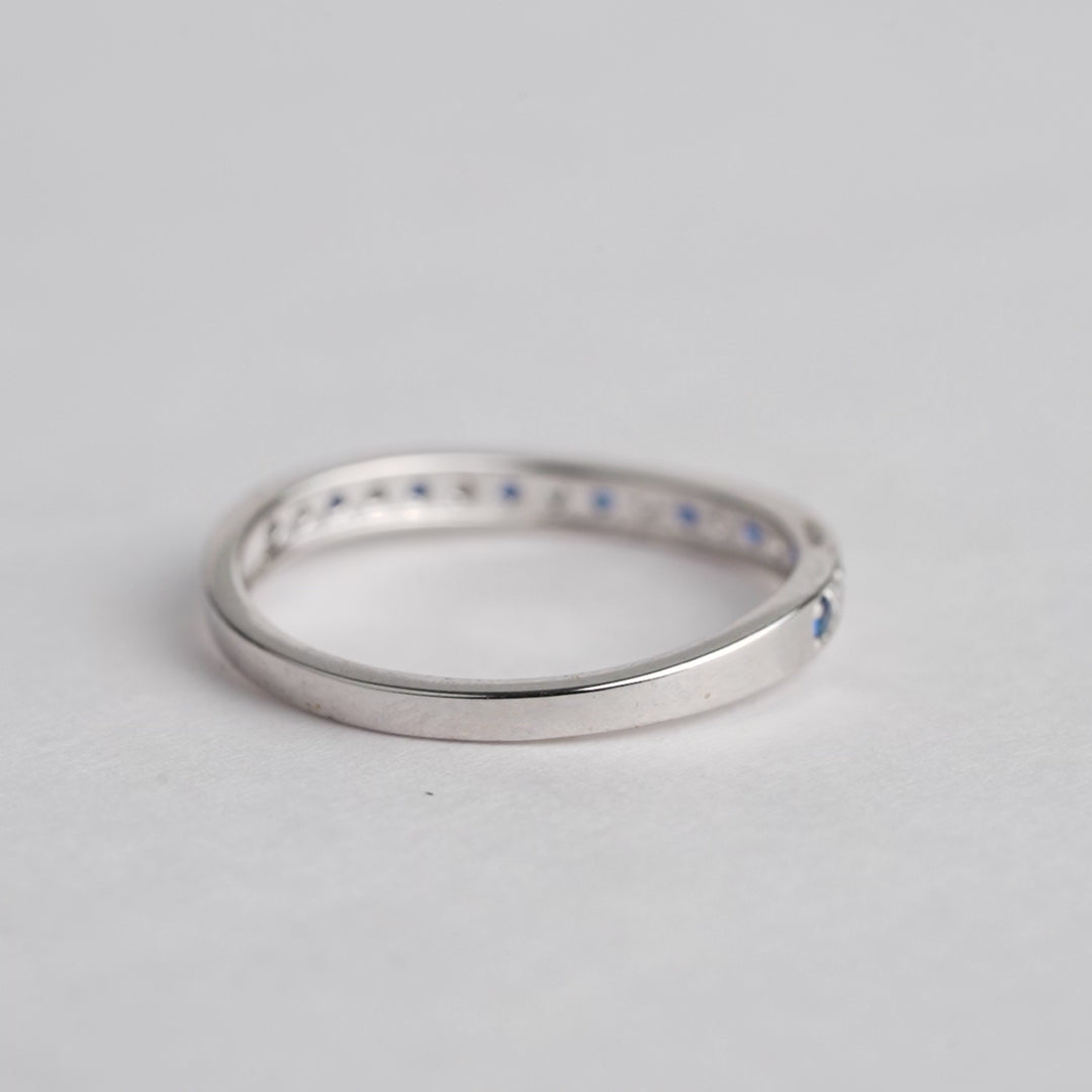 Blue Sapphire Diamond Curved Wedding Band