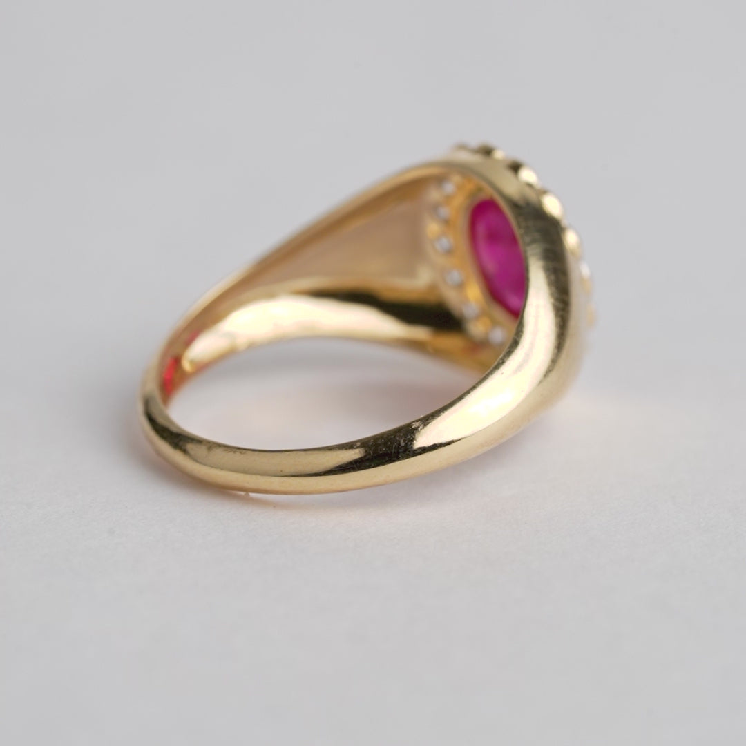 Ruby Diamond Halo Signet Ring