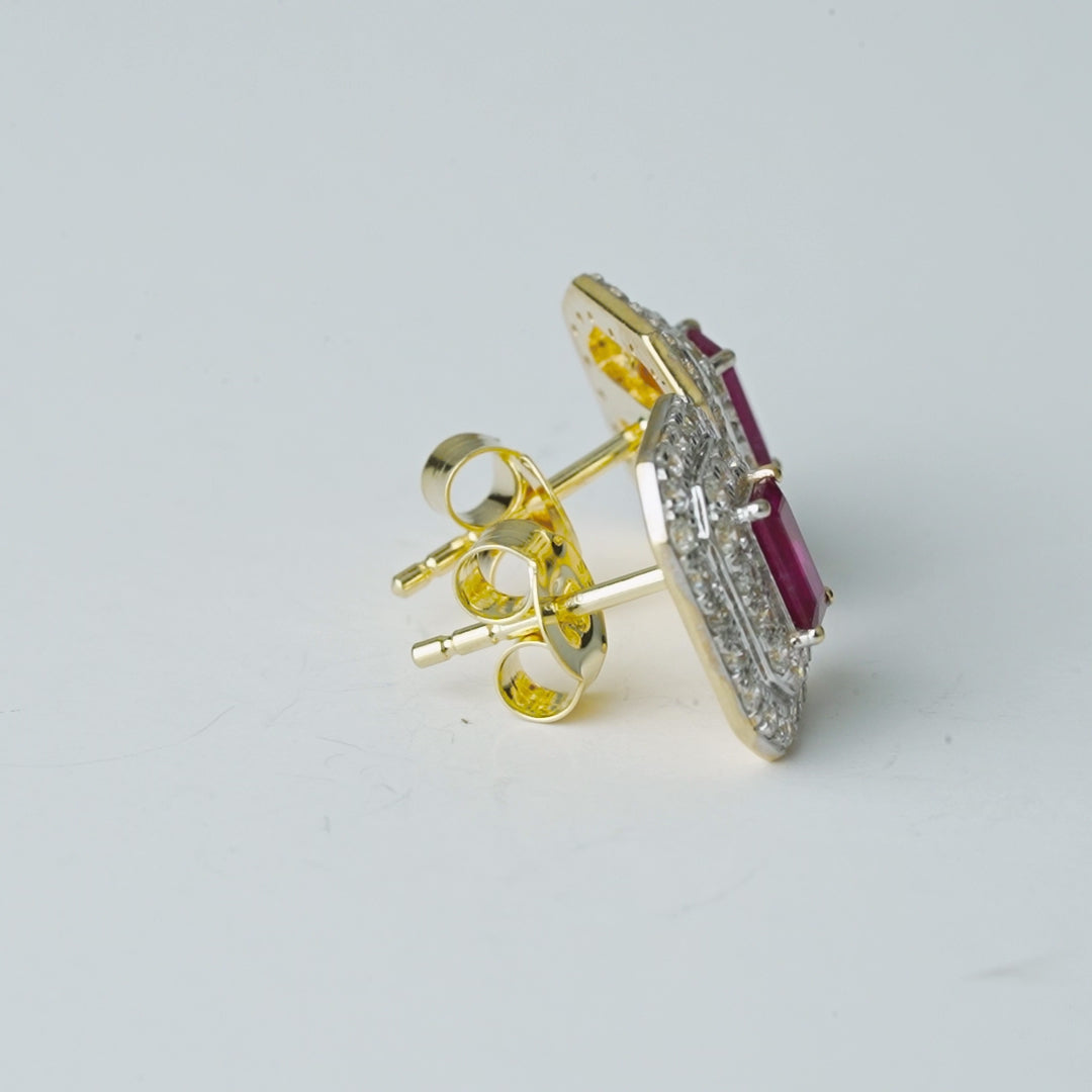 Ruby Diamond Halo Stud Earring