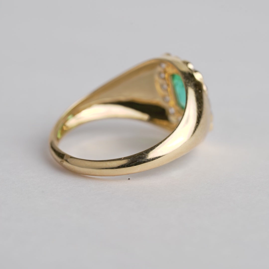 Emerald Diamond Halo Signet Ring