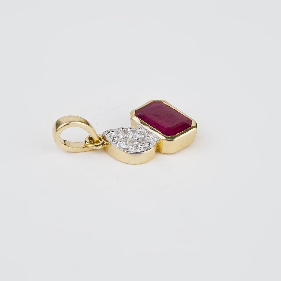 Natural Emerald Cut Ruby Diamond Pendant