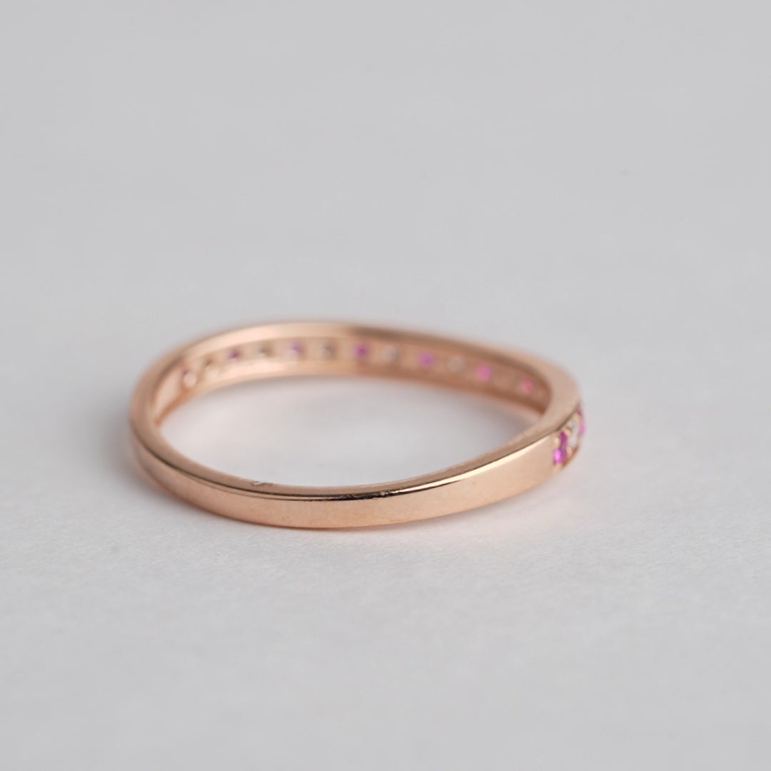 Pink Sapphire Diamond Curved Wedding Band