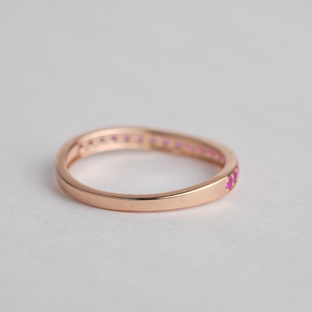 Pink Sapphire Chevron Wedding Band