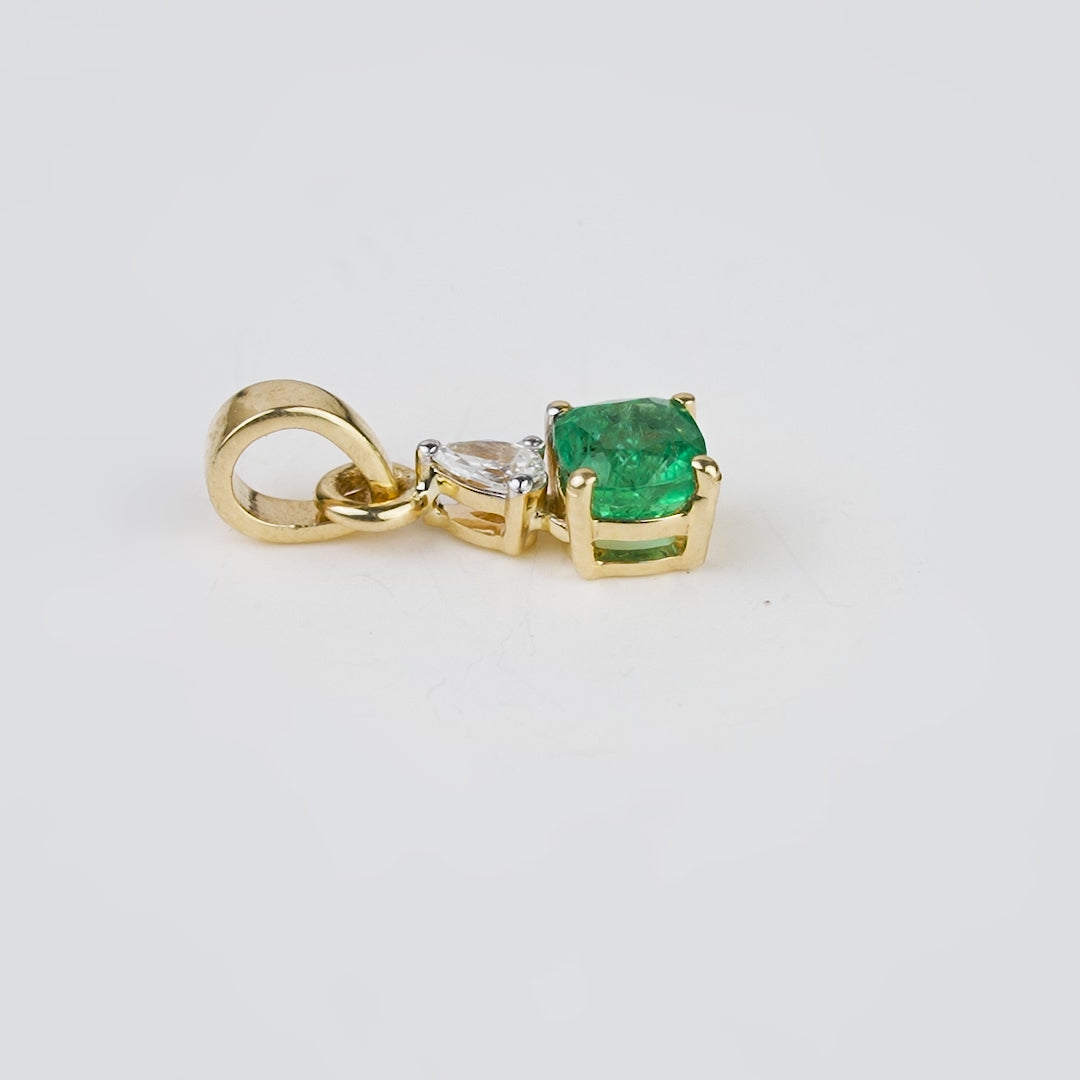 Natural Cushion Cut Emerald Diamond Pendant