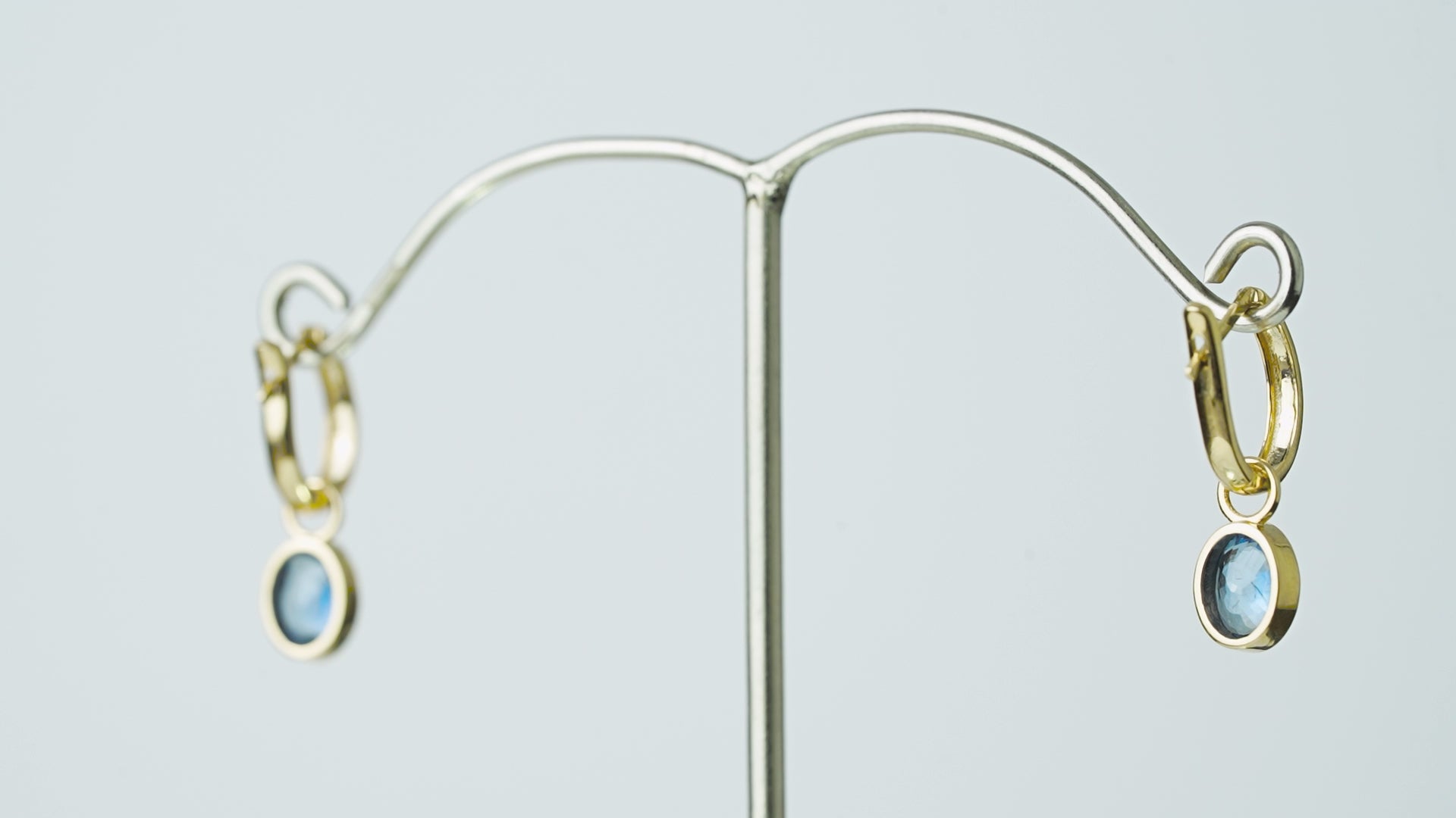 Blue Sapphire Drop Hoop Earrings