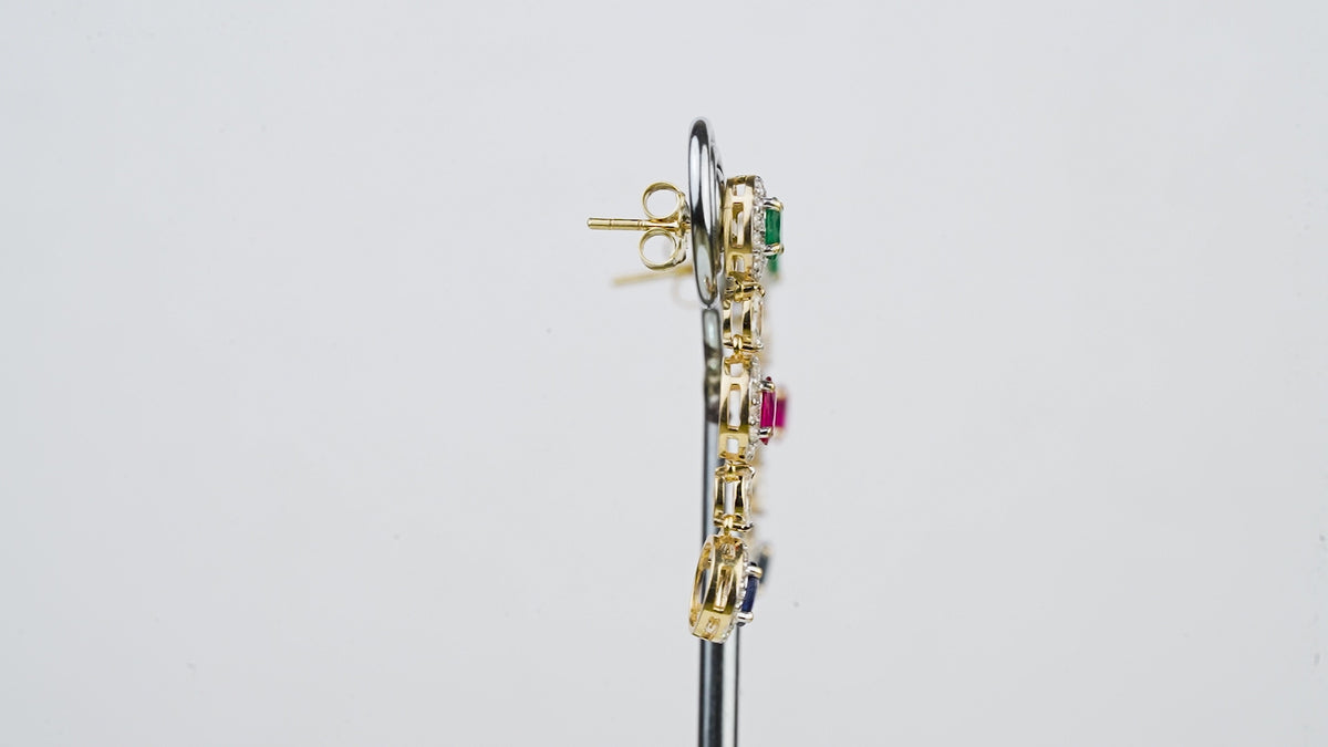 Emerald Ruby Sapphire Drop Earrings